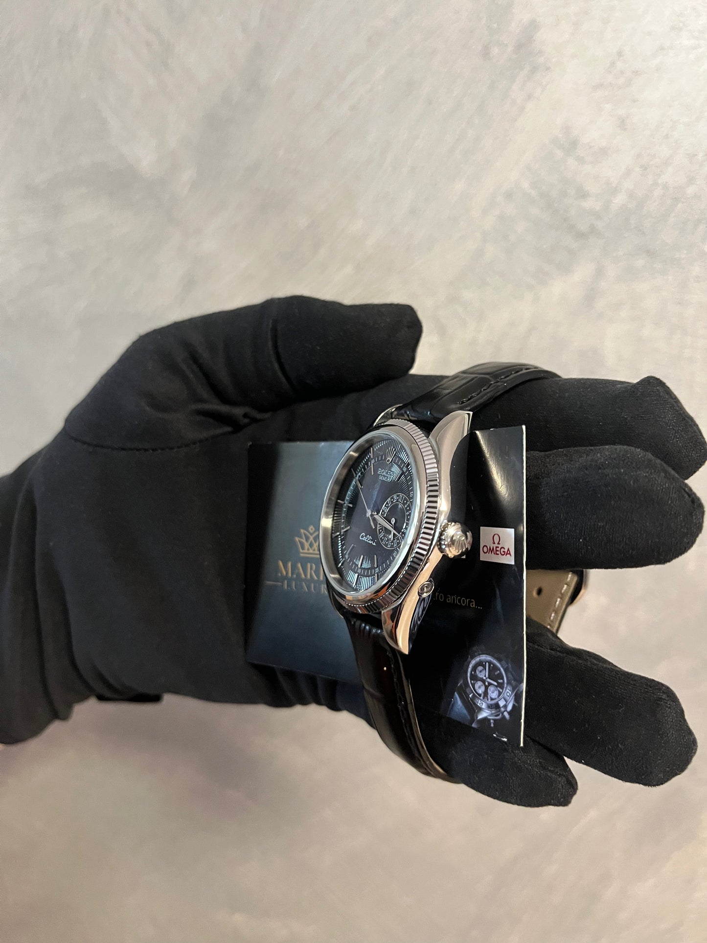 ROLEX CELLINI DATE ACCIAIO QUADRANTE E CINTURINO NERO