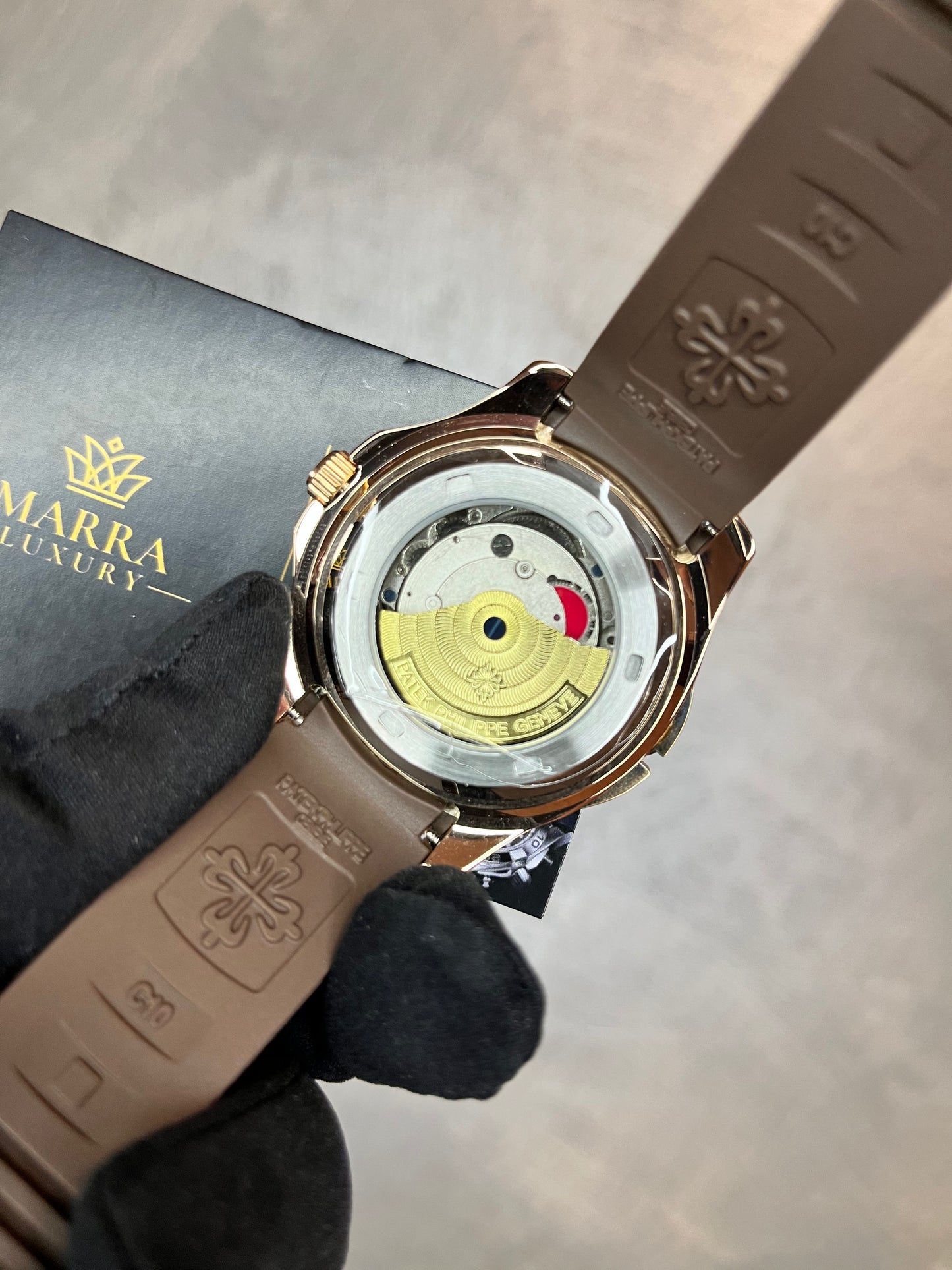 PATEK PHILIPPE AQUANAT CHRONO ORO ROSA CINTURINO E QUADRANTE MARRONE