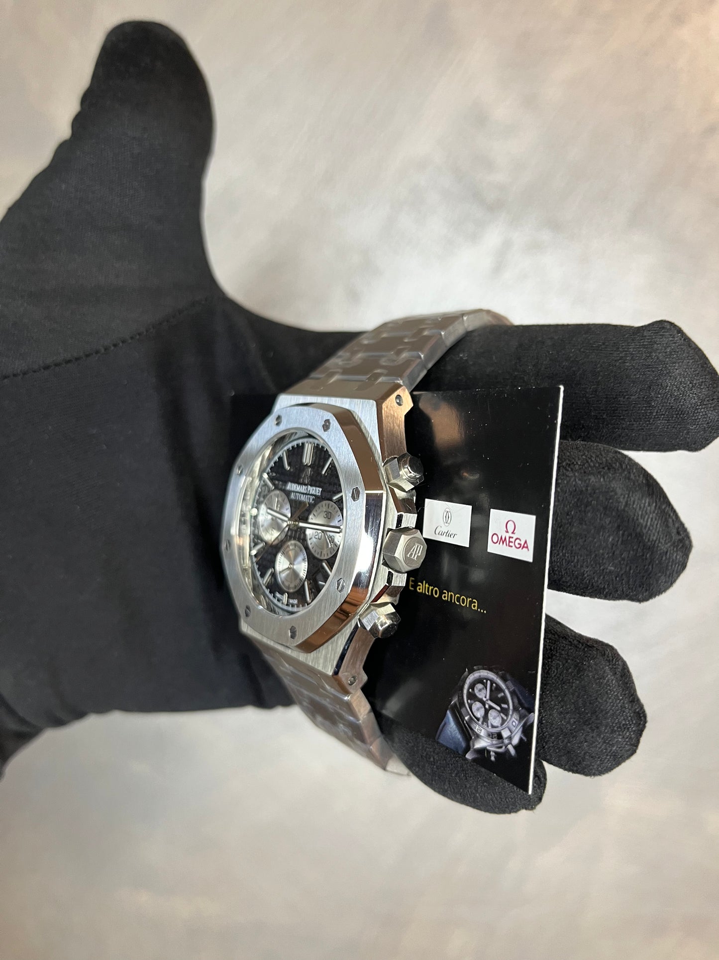 AUDEMARS PIGUET ROYAL OAK CHRONO ACCIAIO QUADRANTE NERO CON CONTATORI GRIGIO