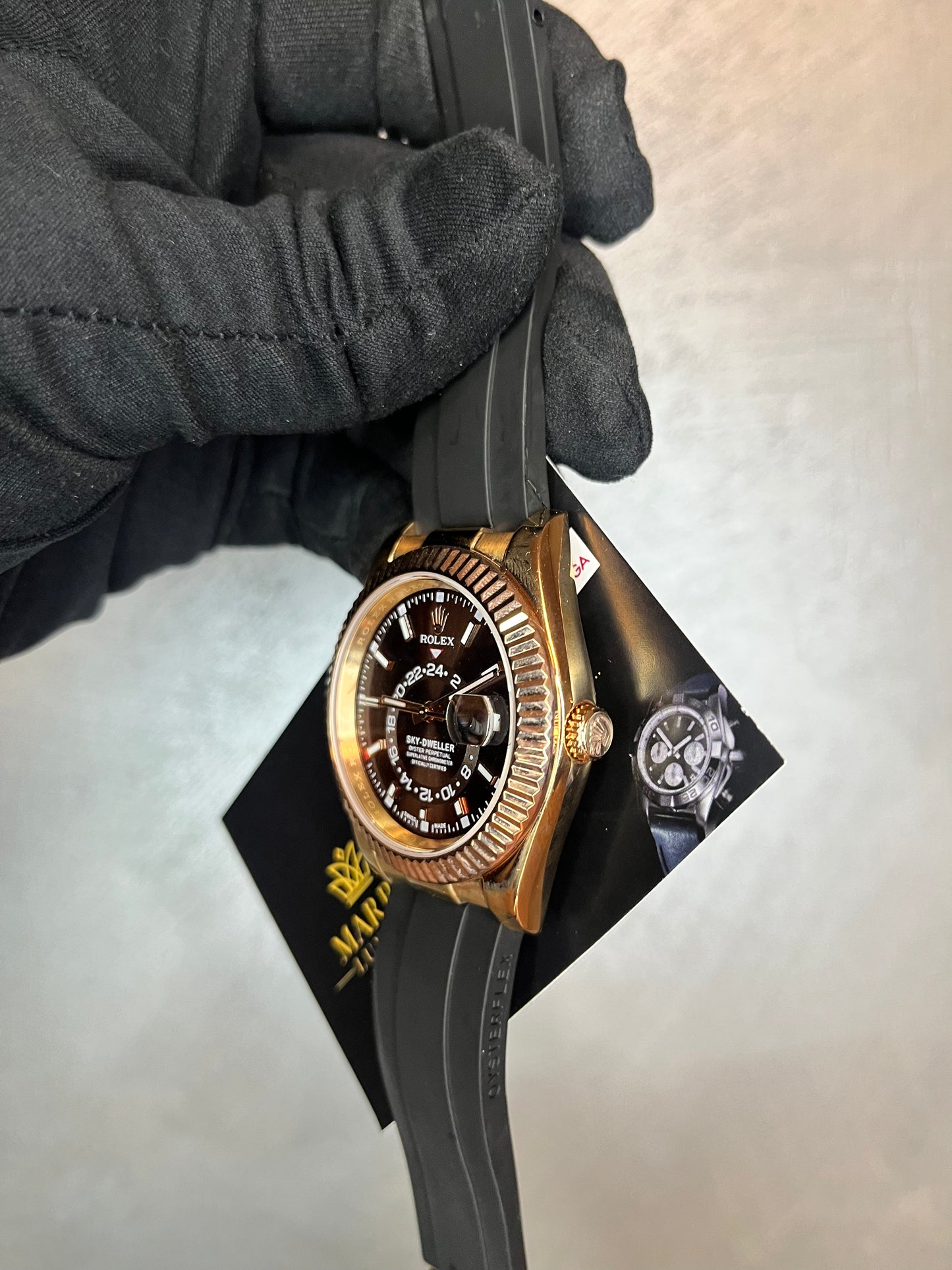 ROLEX SKYDWELLER CASSA ORO ROSA QUADRANTE CHOCOLAT CINTURINO OYSTERFLEX