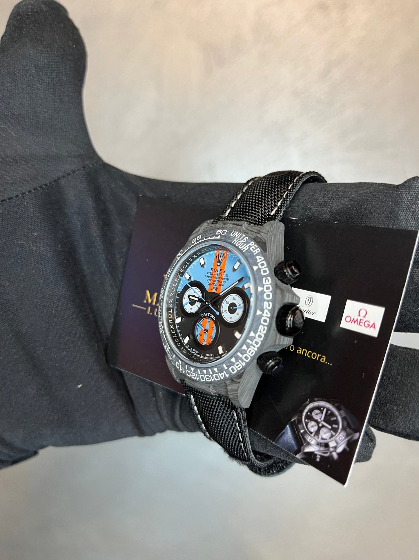 ROLEX DAYTONA CARBONIO DIW QUADRANTE E CINTURINO NERO CASSA IN CARBONIO