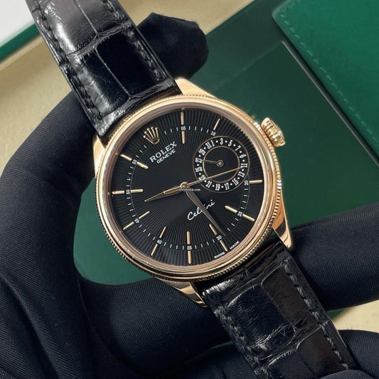 Rolex Cellini Date Oro Quadrante e Cinturino nero