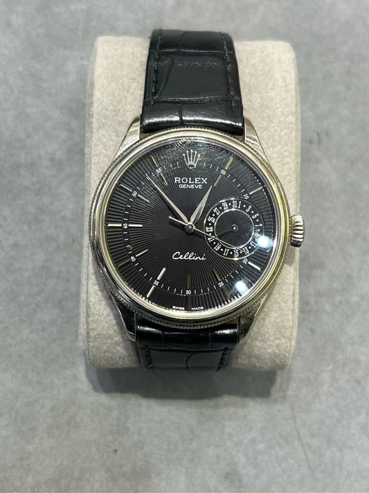 Rolex Cellini Date Acciaio Quadrante e Cinturino nero