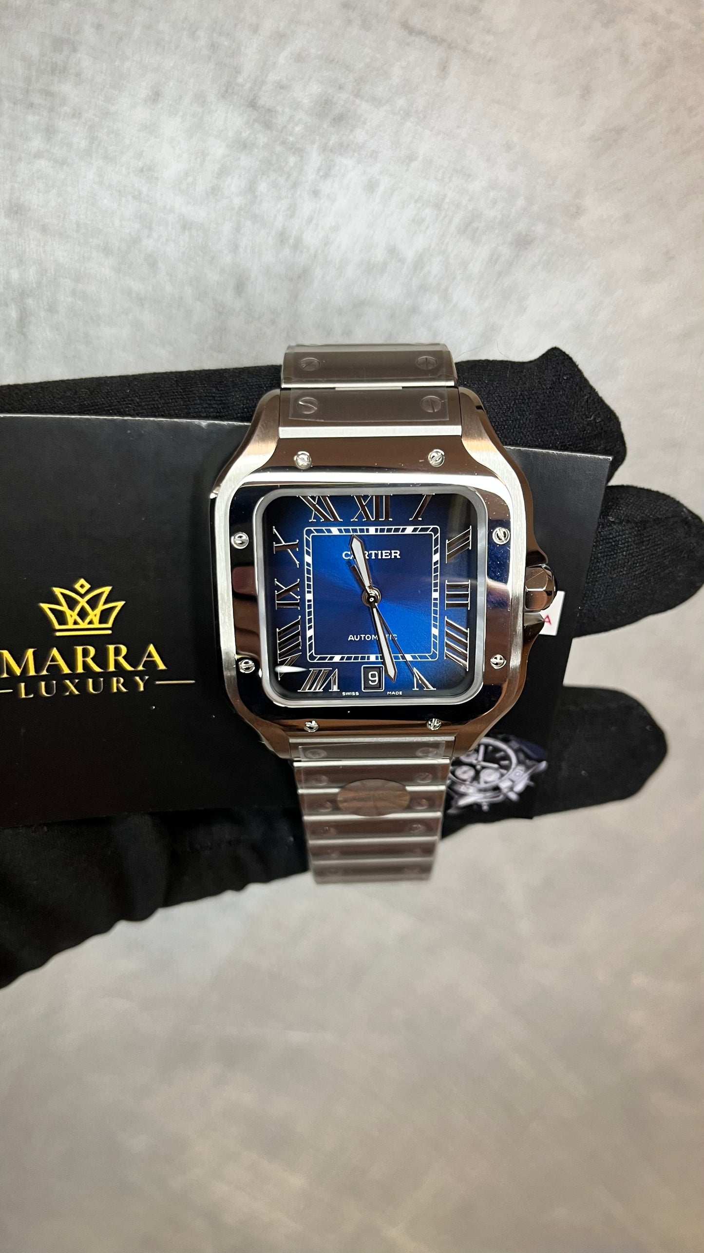 CARTIER SANTOS DATA ACCIAIO QUADRANTE BLU