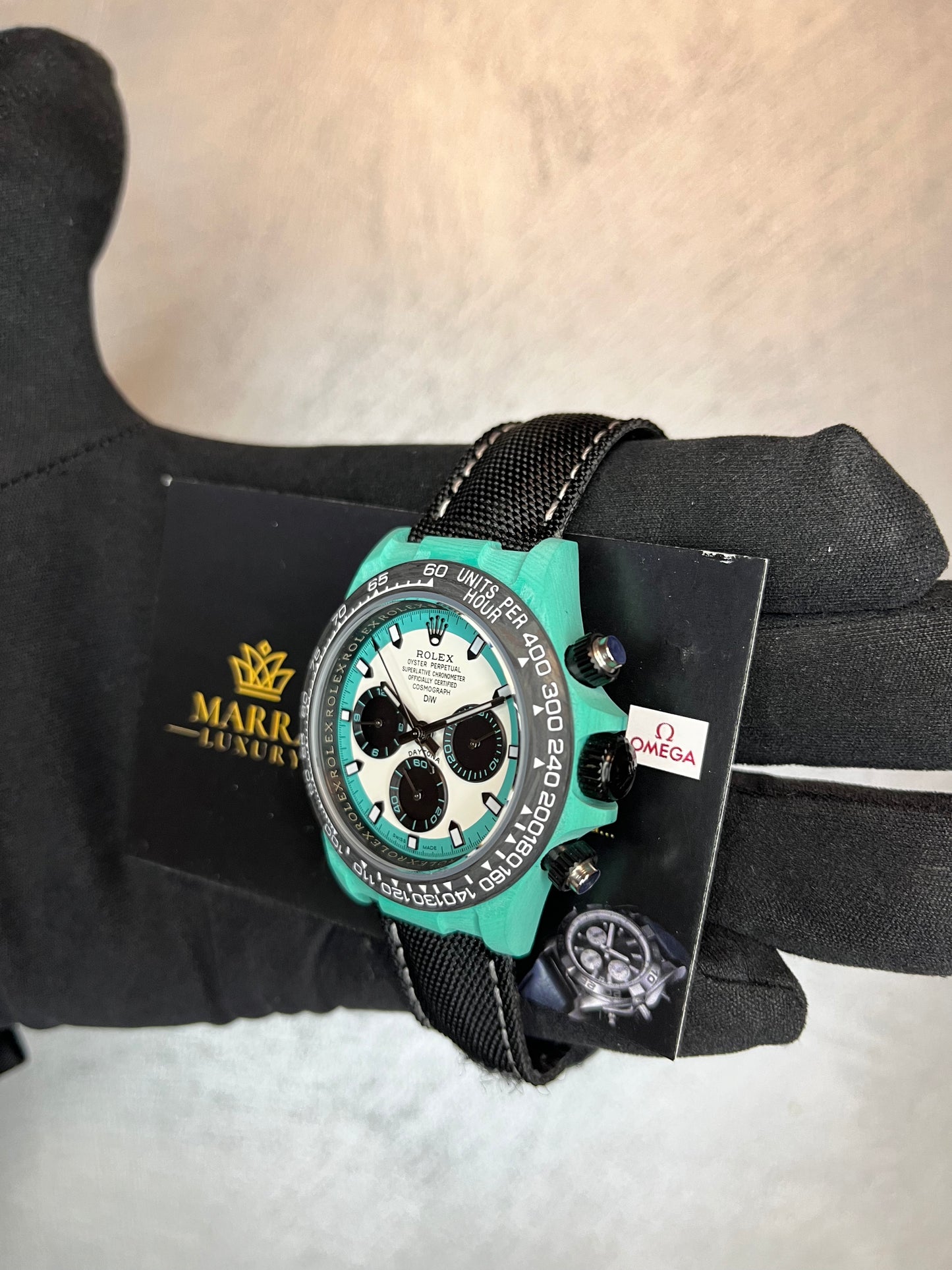 ROLEX DAYTONA CARBONIO DIW QUADRANTE BIANCO CASSA VERDE ACQUA