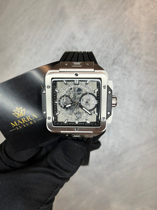 HUBLOT SQUARE BANG KING CASSA ACCIAIO CINTURINO NERO IN CAUCCIÙ