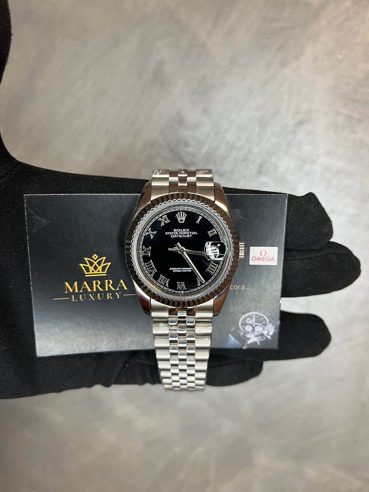 ROLEX DATE JUST CINTURINO JUBILEE QUADRANTE NERO CON NUMERI ROMANI