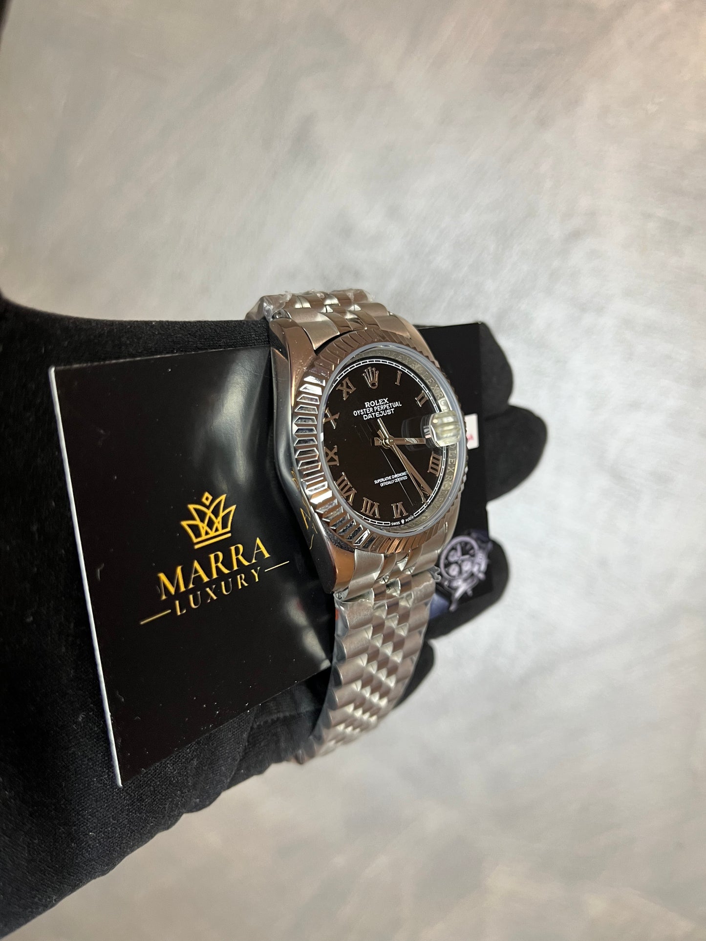 ROLEX DATE JUST CINTURINO JUBILEE QUADRANTE NERO CON NUMERI ROMANI