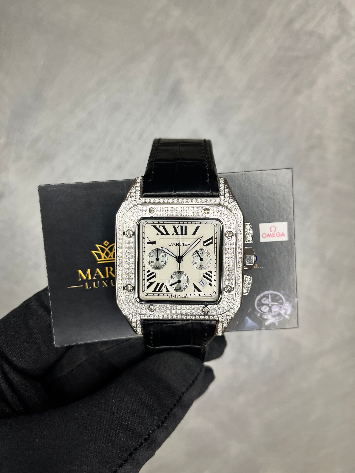 CARTIER SANTOS CRONO 100 XL DIAMANTI  QUADRANTE BIANCO