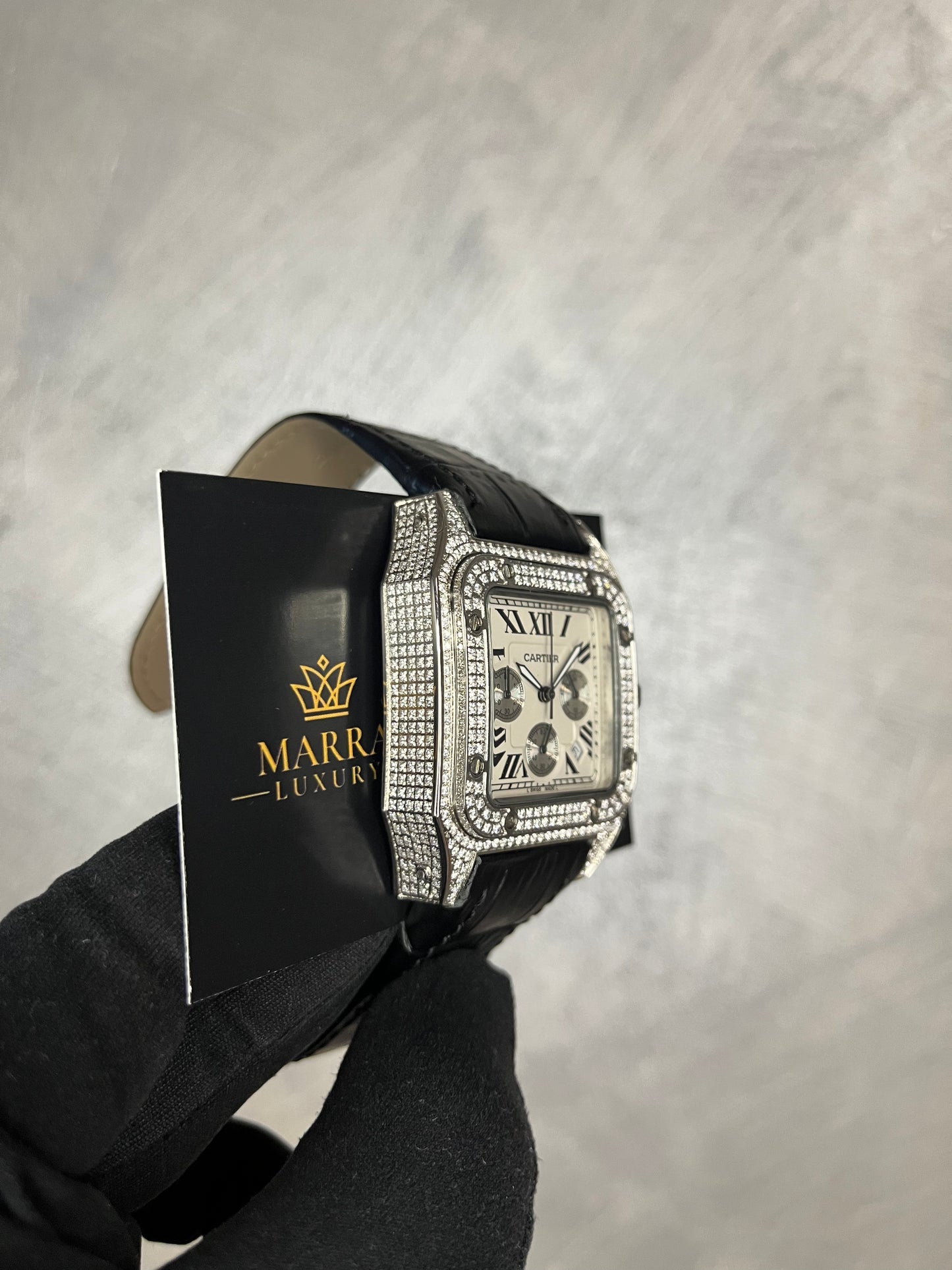 CARTIER SANTOS CRONO 100 XL DIAMANTI  QUADRANTE BIANCO
