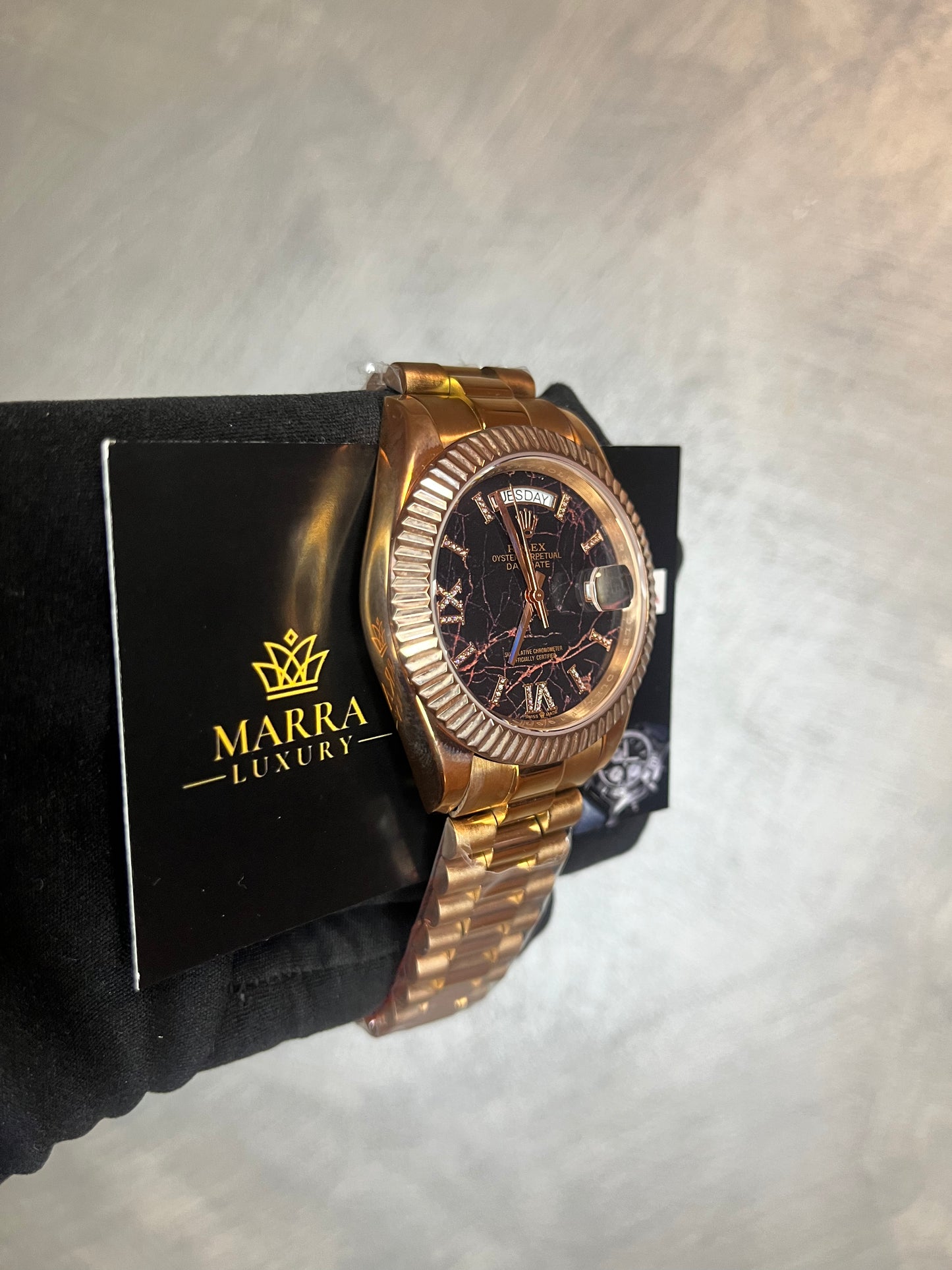 ROLEX DAYDATE PRESIDENT ORO ROSA QUADRANTE NERO MARMORIZZATO