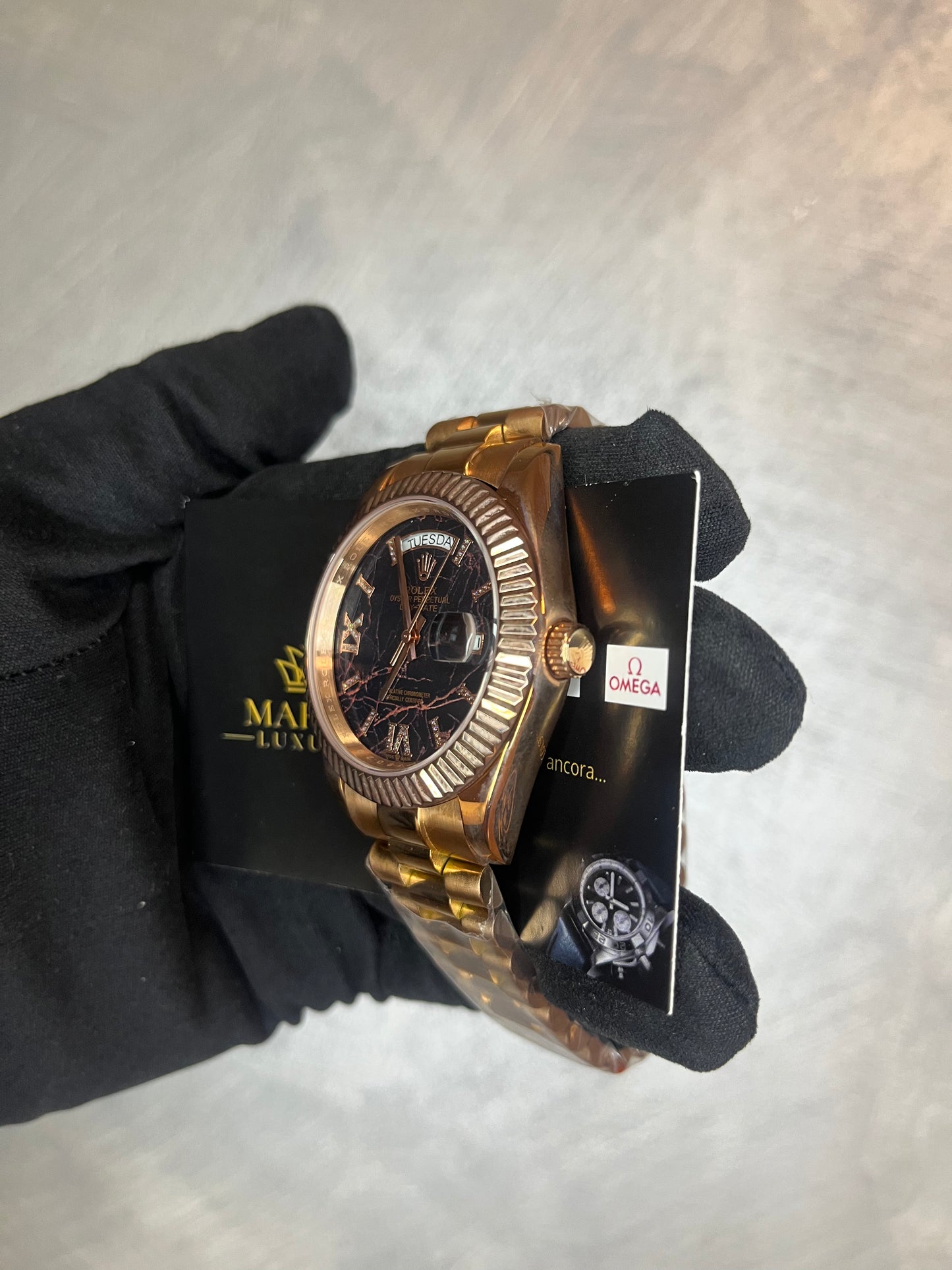 ROLEX DAYDATE PRESIDENT ORO ROSA QUADRANTE NERO MARMORIZZATO