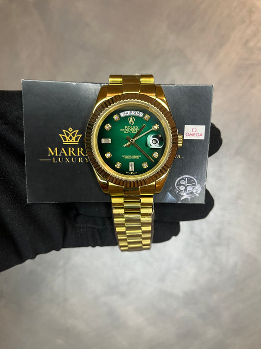 ROLEX DAYDATE PRESIDENT ORO GIALLO QUADRANTE VERDE CIN BRILLANTINI