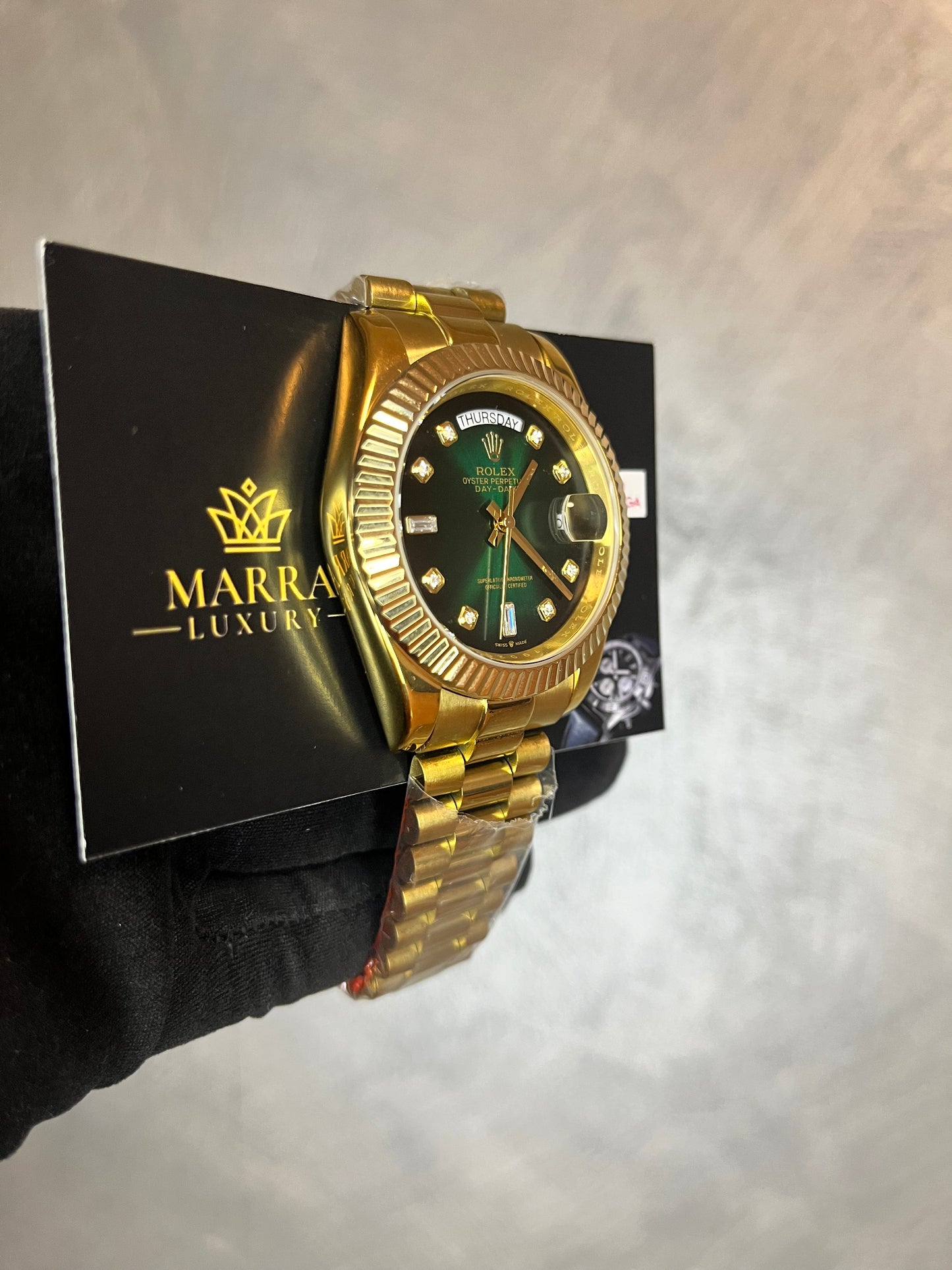 ROLEX DAYDATE PRESIDENT ORO GIALLO QUADRANTE VERDE CIN BRILLANTINI