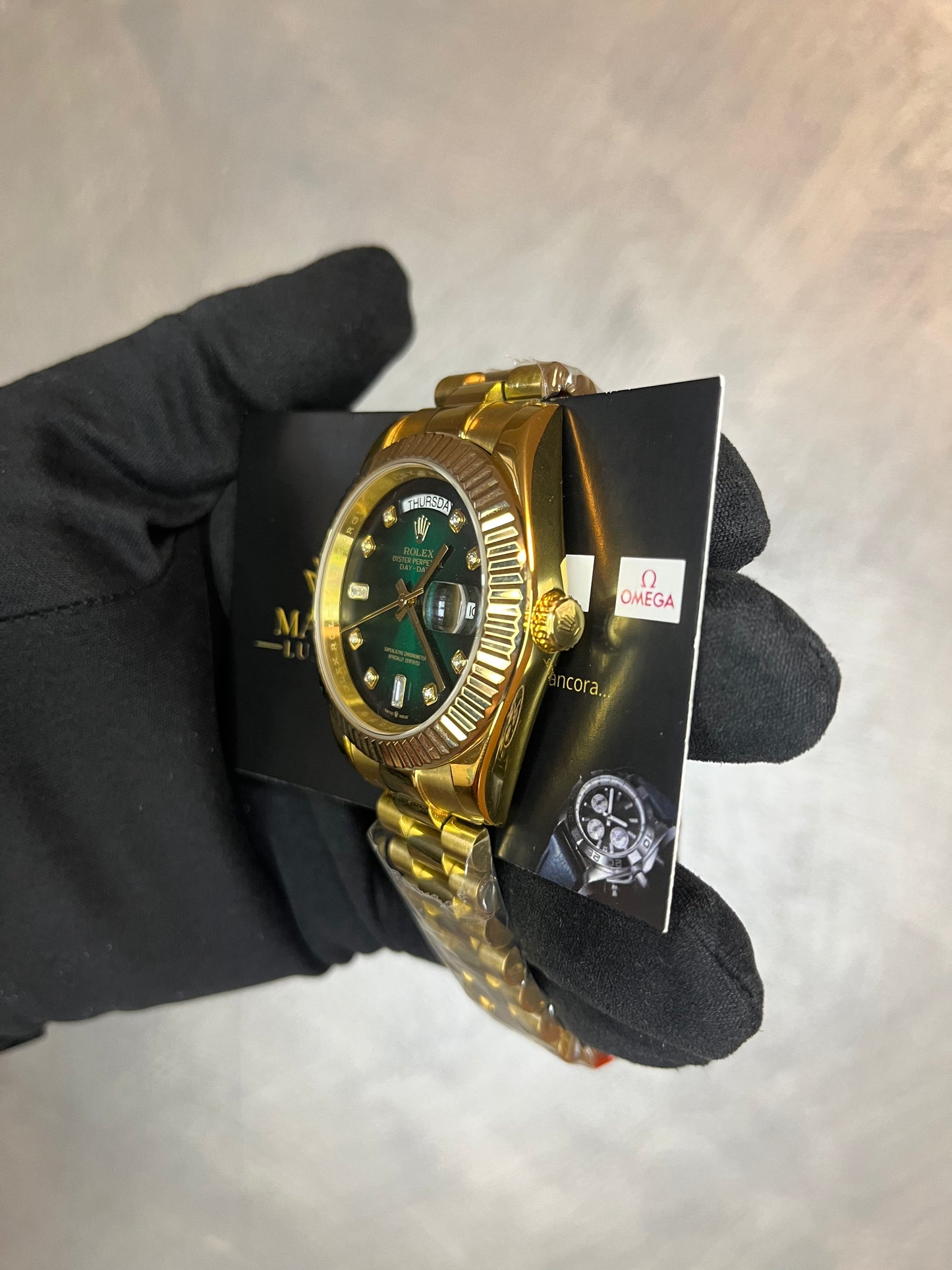 ROLEX DAYDATE PRESIDENT ORO GIALLO QUADRANTE VERDE CIN BRILLANTINI