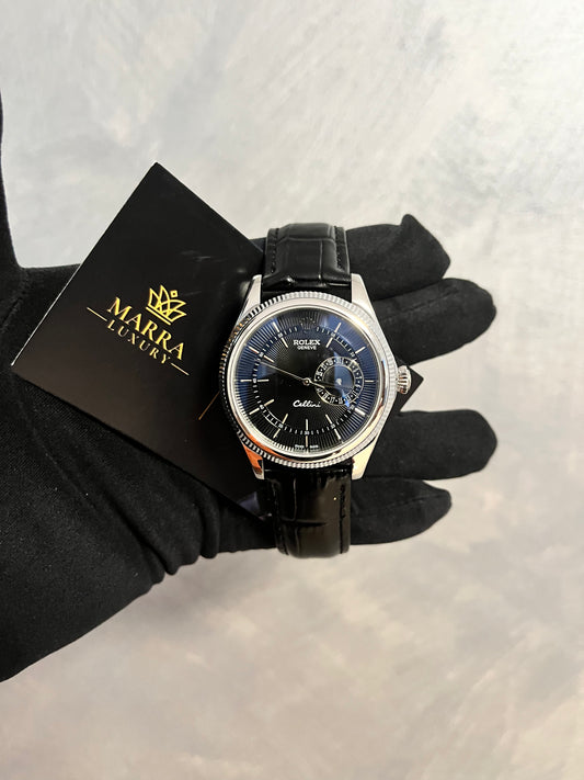 ROLEX CELLINI DATE ACCIAIO QUADRANTE E CINTURINO NERO