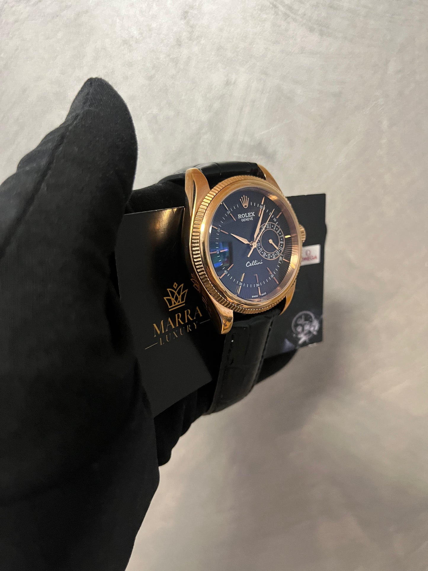 ROLEX CELLINI DATE ORO QUADRANTE E CINTURINO NERO