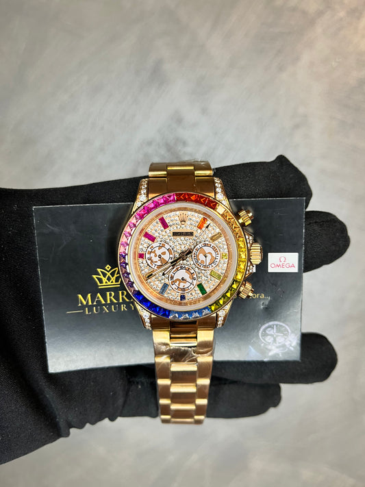 ROLEX DAYTONA RAINBOW ORO ROSA QUADRANTE PAVÉ DI BRILLANTINI
