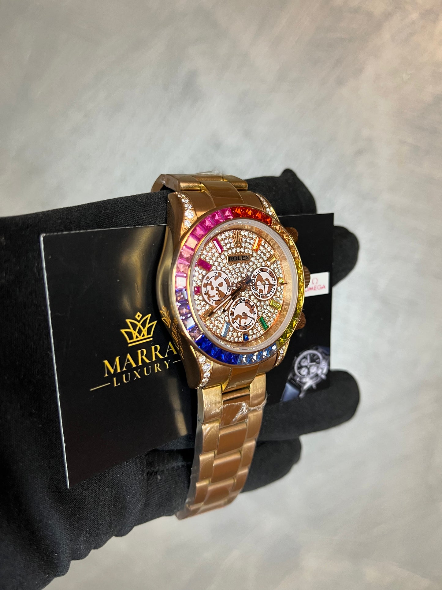 ROLEX DAYTONA RAINBOW ORO ROSA QUADRANTE PAVÉ DI BRILLANTINI