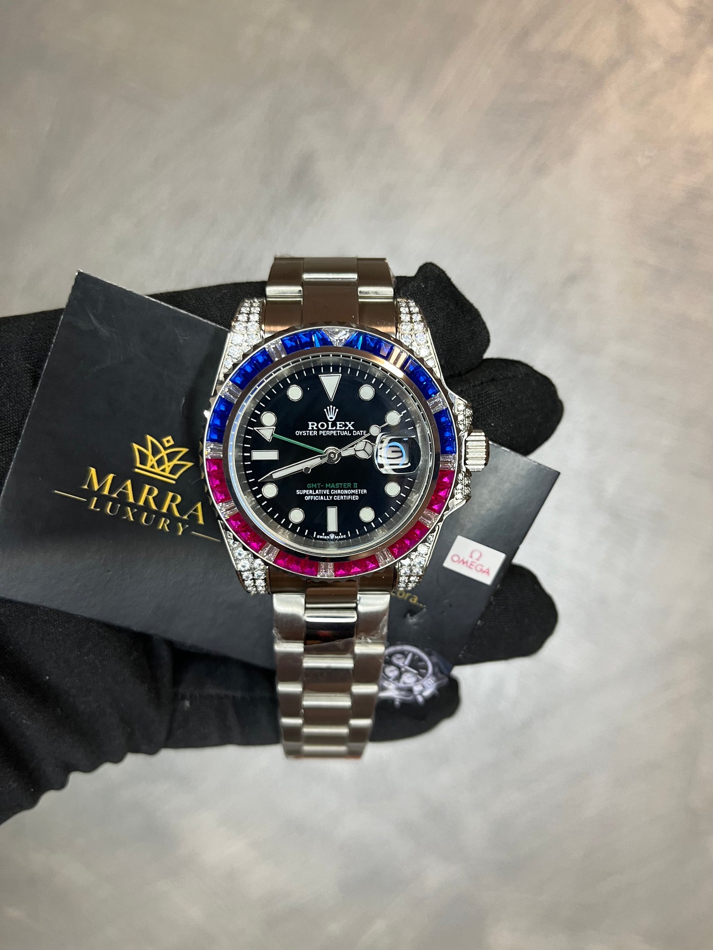 ROLEX GMT MASTER GHIERA CON BRILLANTINI BLU E ROSSI