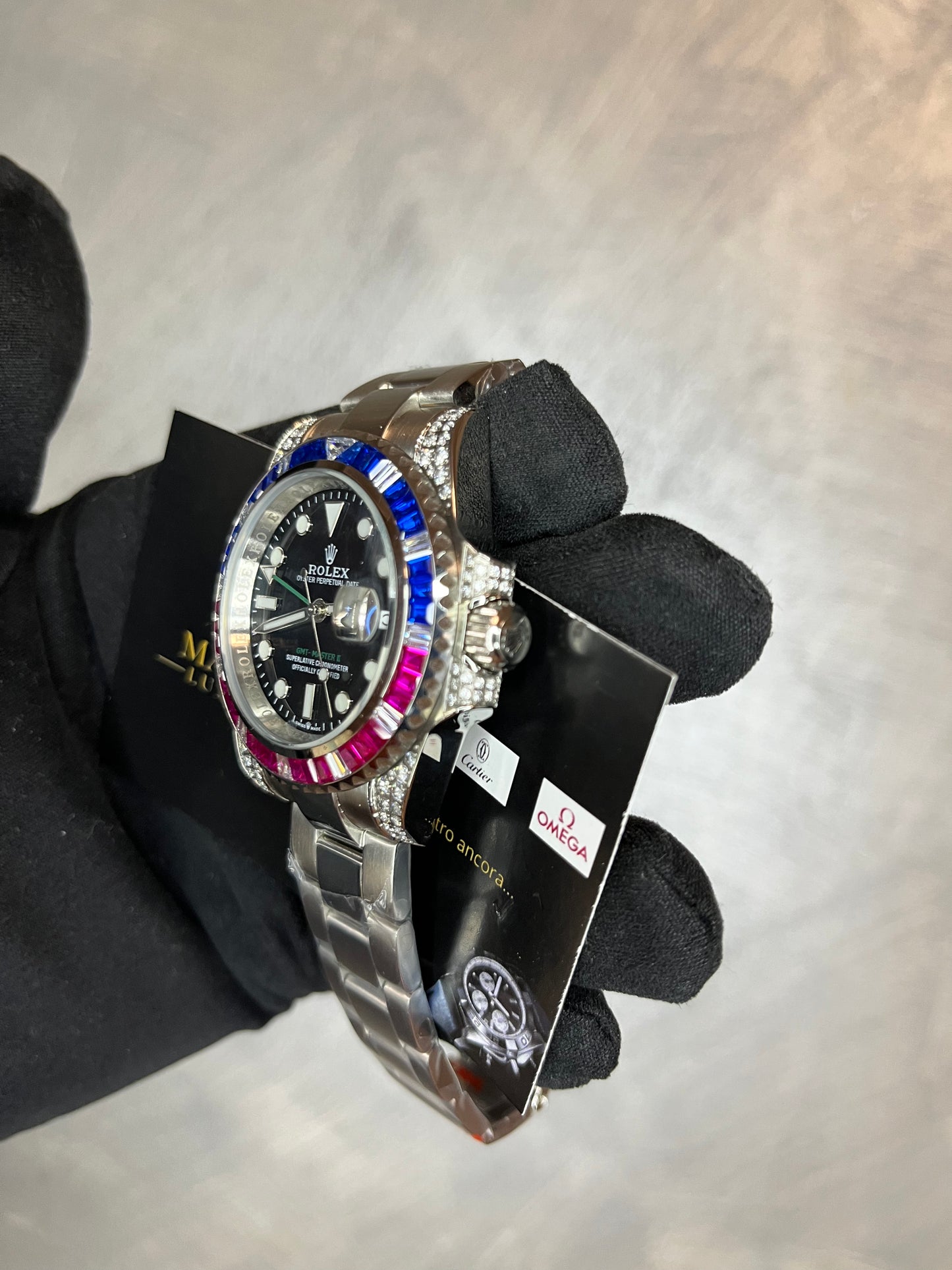 ROLEX GMT MASTER GHIERA CON BRILLANTINI BLU E ROSSI