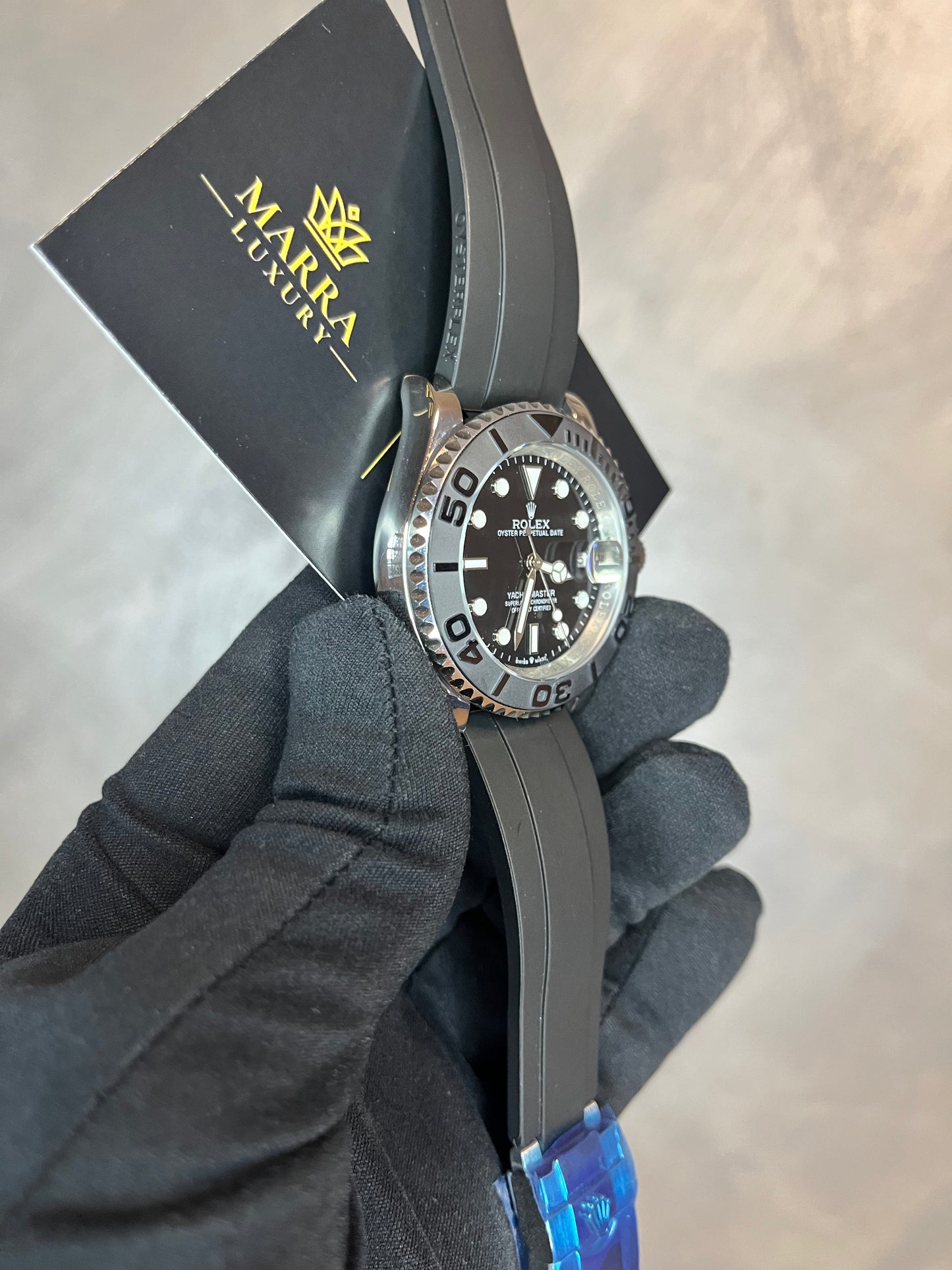 ROLEX YACHTMASTER ACCIAIO QUADRANTE NERO OYSTERFLEX