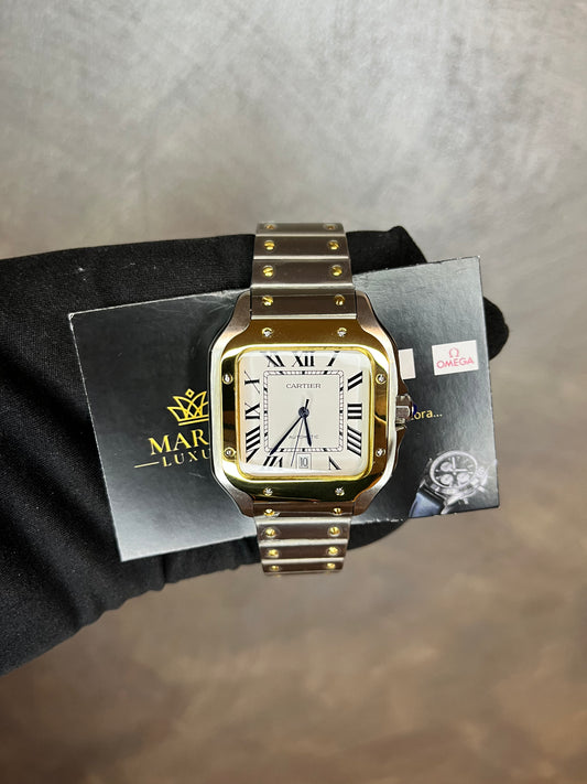 CARTIER SANTOS 40 MM DATA ACCIAIO CON GHIERA ORO GIALLO
