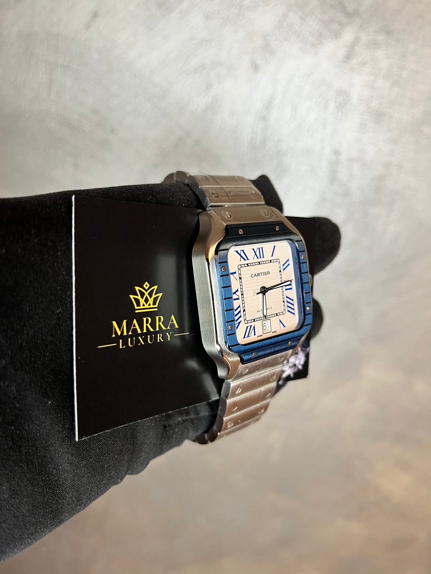 CARTIER SANTOS 40 MM DATA ACCIAIO QUADRANTE BIANCO E GHIERA BLU