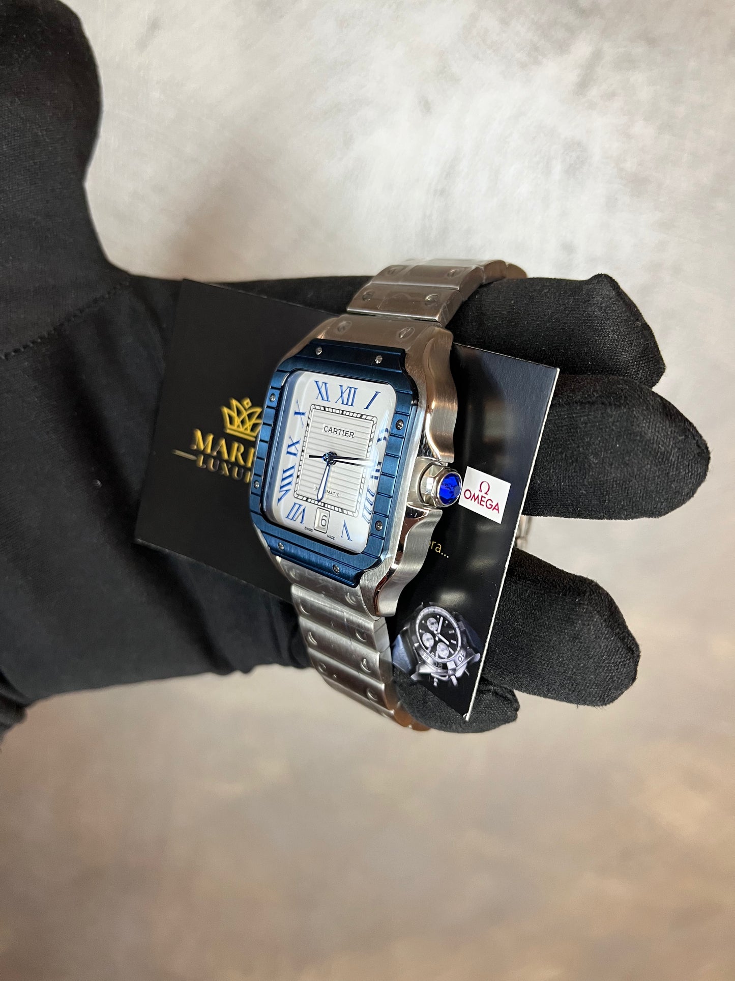 CARTIER SANTOS 40 MM DATA ACCIAIO QUADRANTE BIANCO E GHIERA BLU