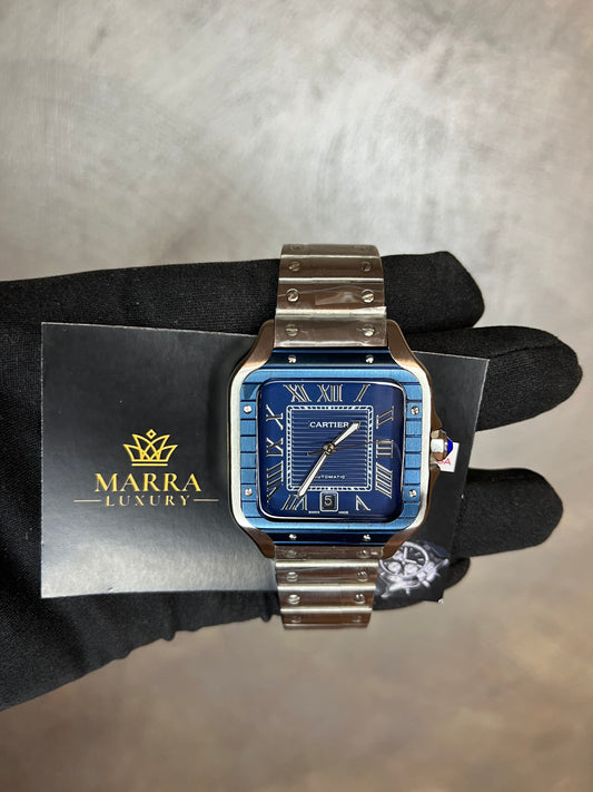 CARTIER SANTOS 40 MM DATA ACCIAIO QUADRANTE E GHIERA BLU