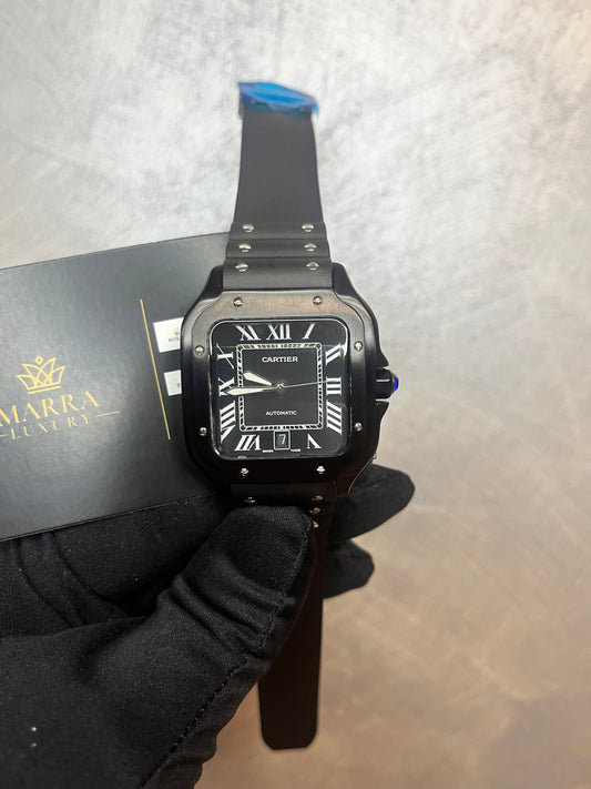 CARTIER SANTOS FULL BLACK CASSA ACCIAIO CINTURINO IN CAUCCIÙ