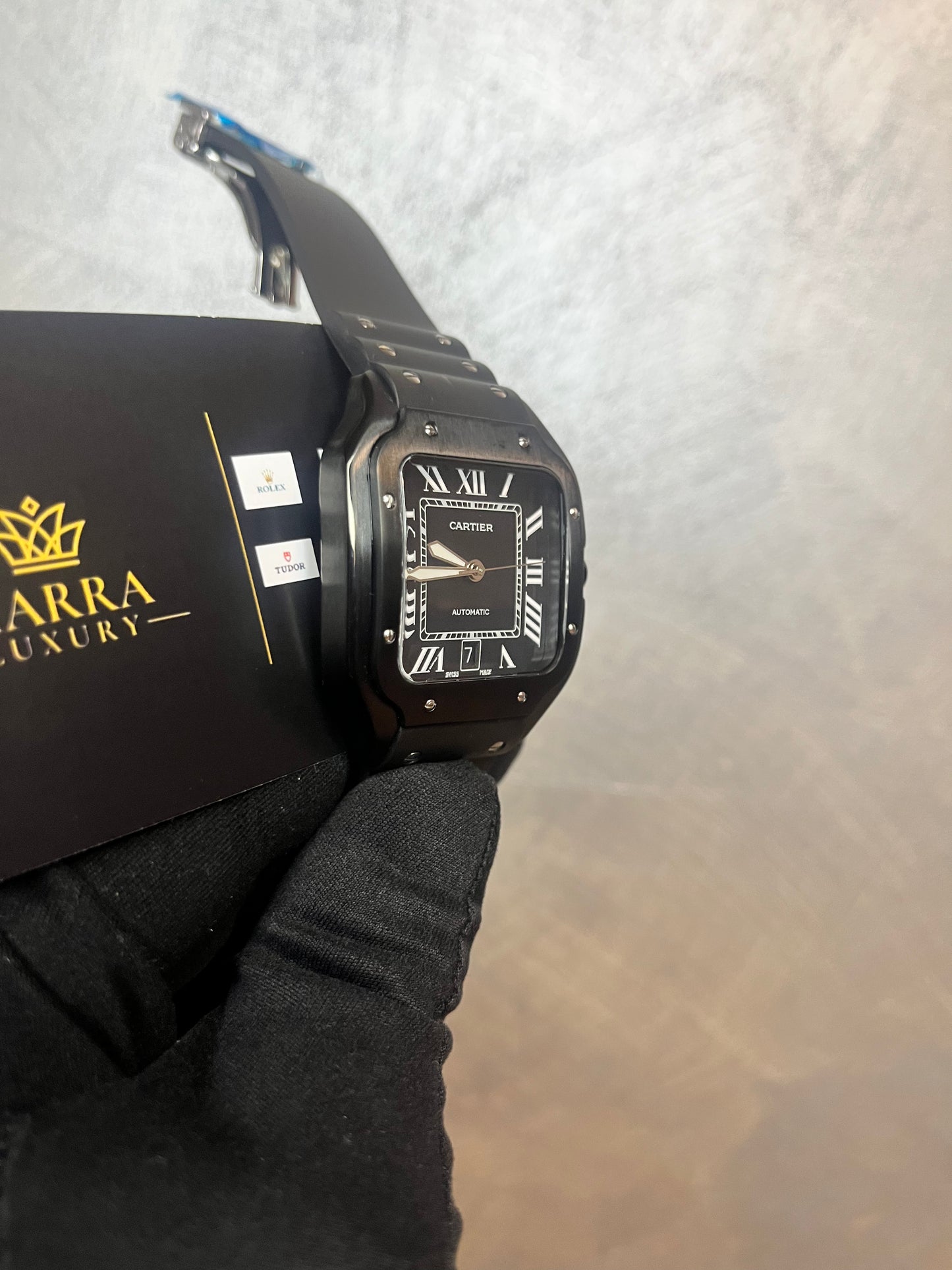 CARTIER SANTOS FULL BLACK CASSA ACCIAIO CINTURINO IN CAUCCIÙ