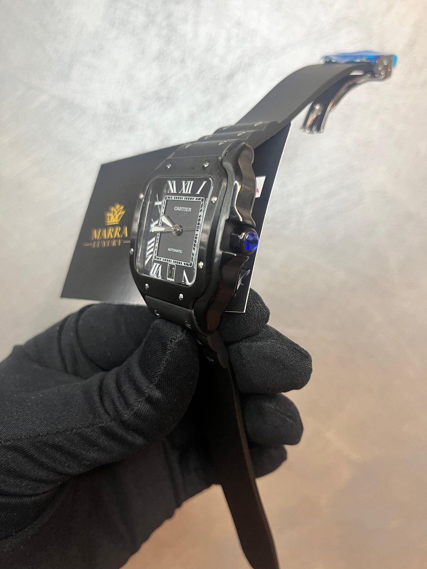 CARTIER SANTOS FULL BLACK CASSA ACCIAIO CINTURINO IN CAUCCIÙ