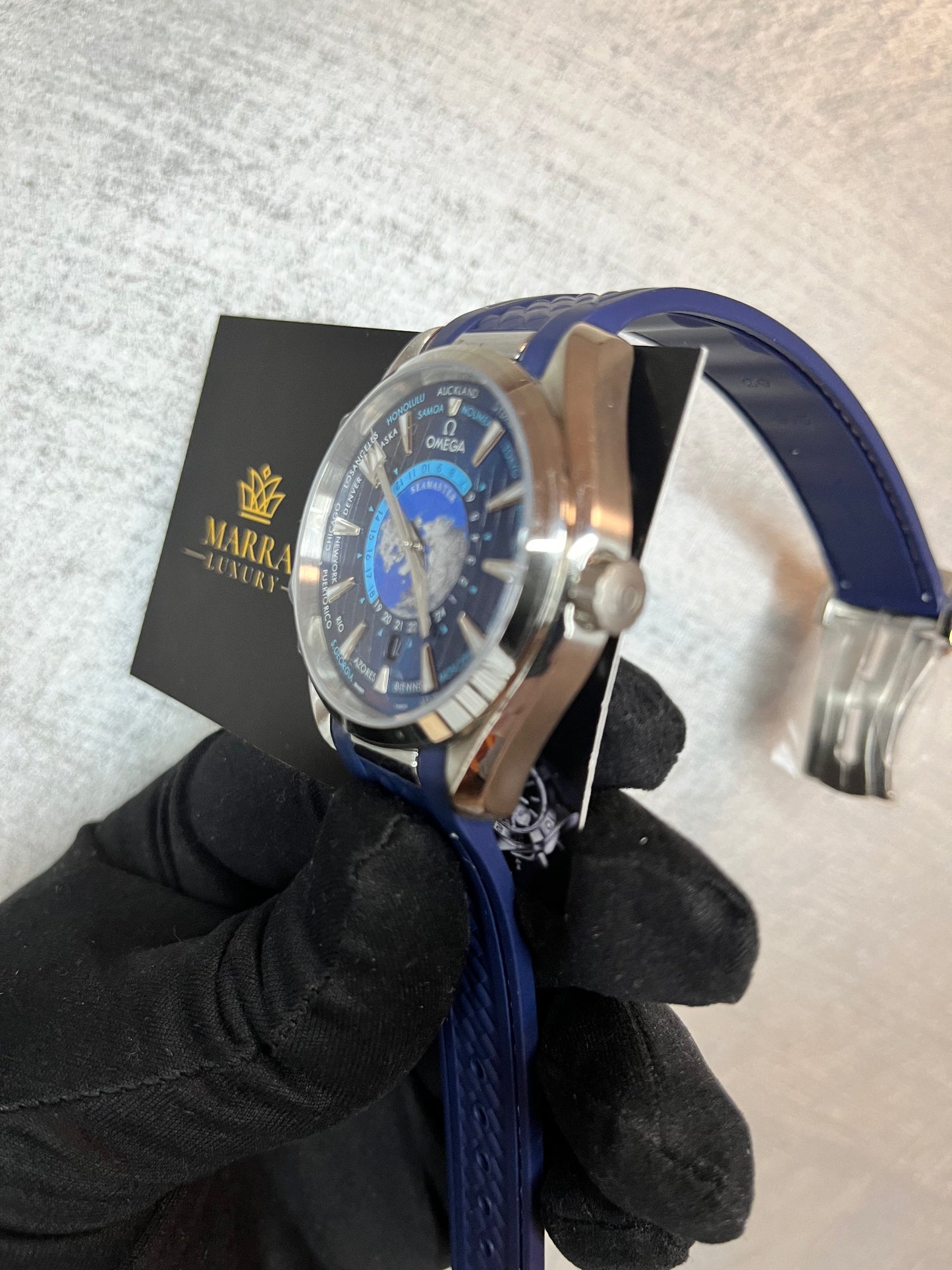 OMEGA SEAMASTER ACQUATERRA PLANET CASSA ACCIAIO CINTURINO BLU CAUCCIÙ