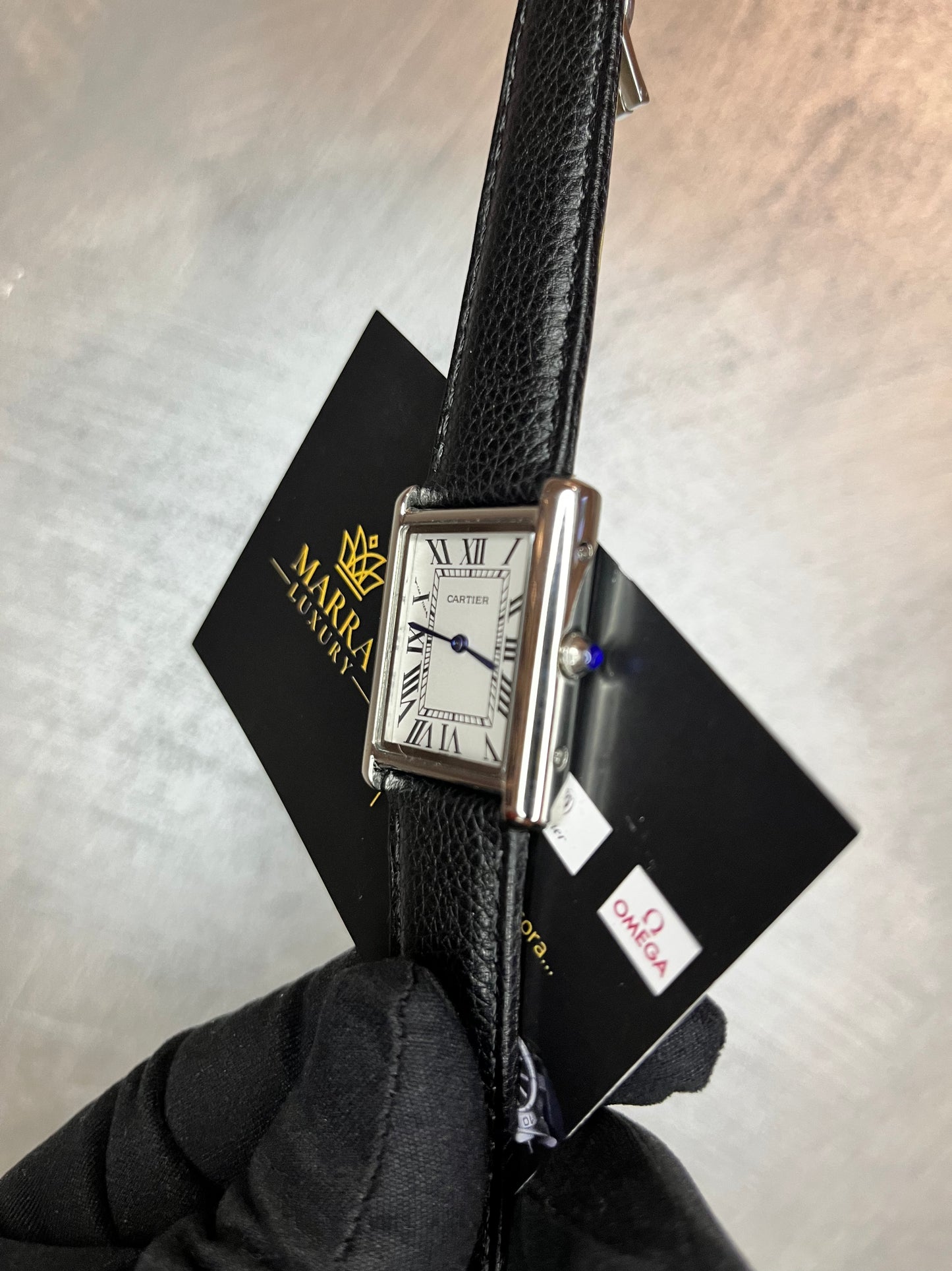 CARTIER TANK MUST CASSA ACCIAIO QUADRANTE BIANCO CINTURINO IN PELLE NERO