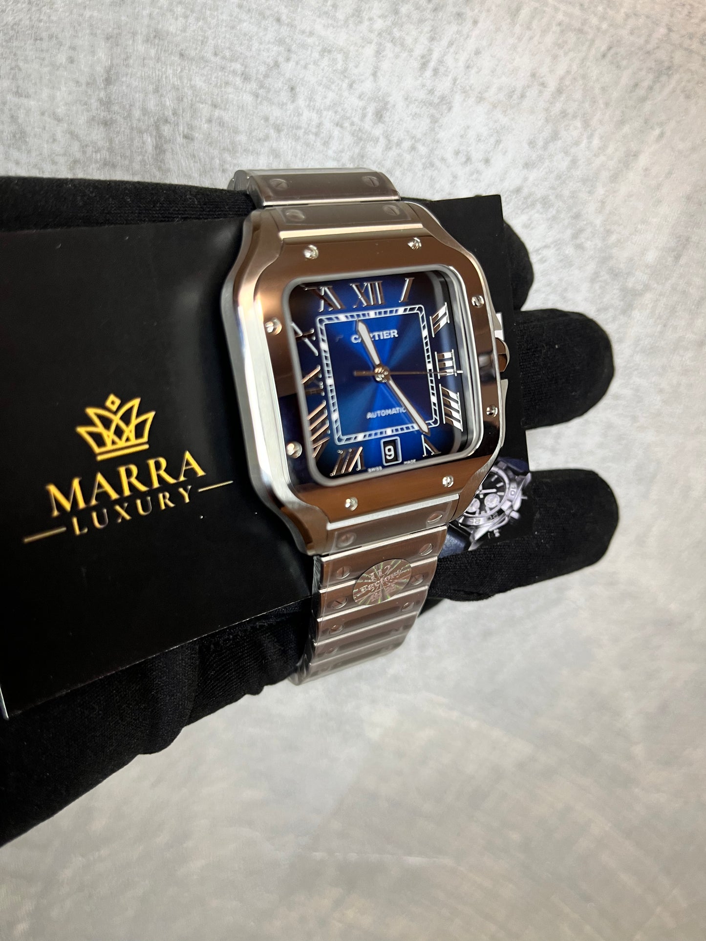 CARTIER SANTOS DATA ACCIAIO QUADRANTE BLU