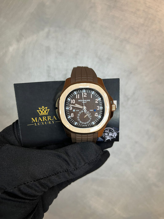 PATEK PHILIPPE AQUANAT CHRONO ORO ROSA CINTURINO E QUADRANTE MARRONE