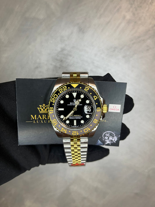 ROLEX GMT MASTER ZOMBIE GHIERA GRIGIA E NERA CON NUMERI IN ORO BRACCIALE JUBILEE ORO E ACCIAIO