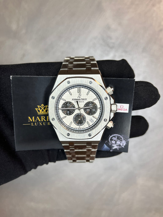AUDEMARS PIGUET ROYAL OAK CHRONO ACCIAIO QUADRANTE BIANCO CON CONTATORI NERI