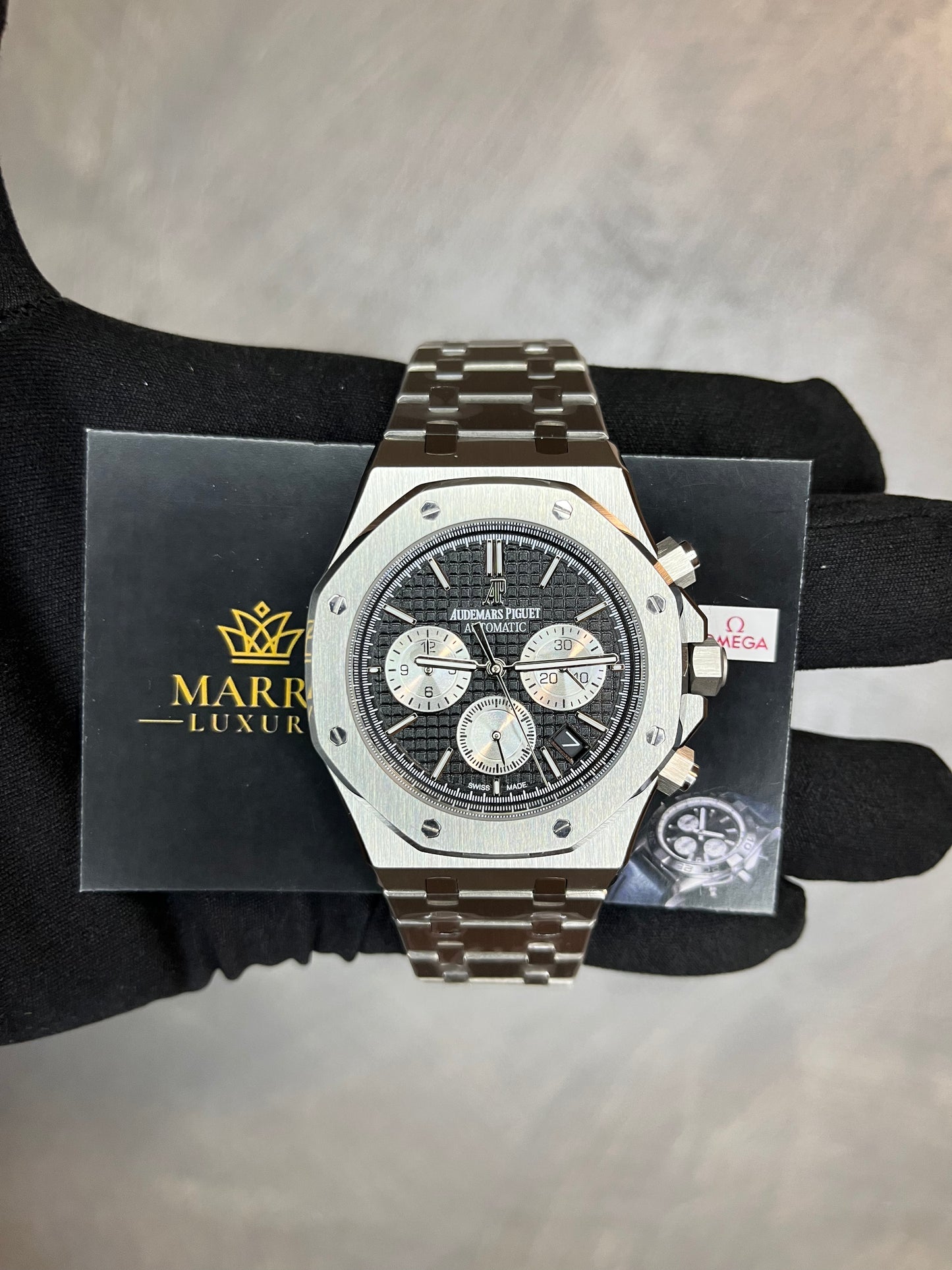 AUDEMARS PIGUET ROYAL OAK CHRONO ACCIAIO QUADRANTE NERO CON CONTATORI GRIGIO