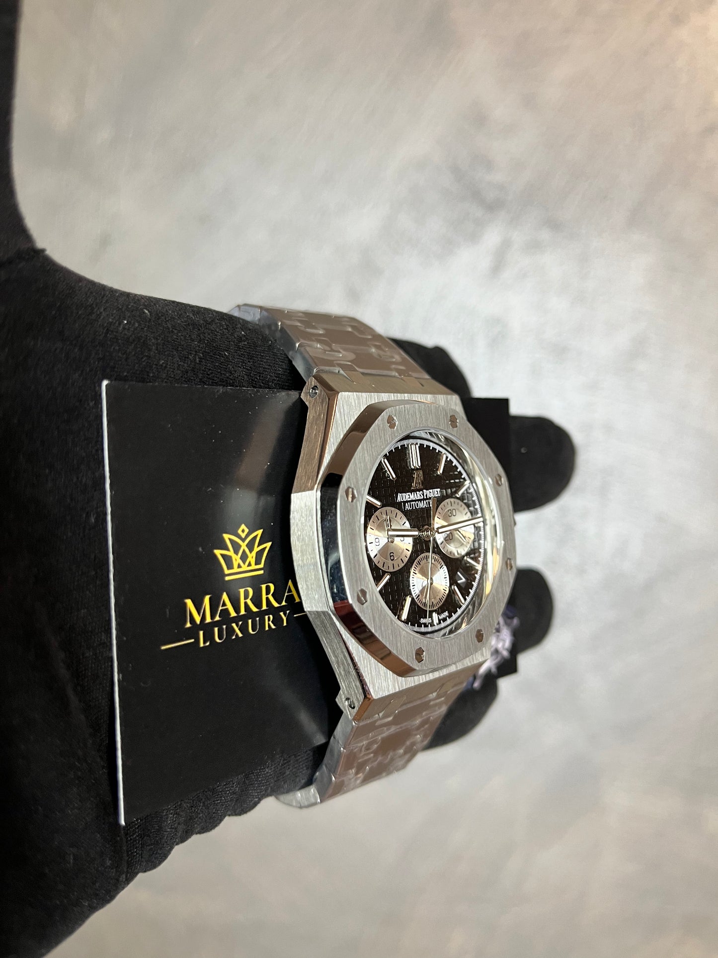 AUDEMARS PIGUET ROYAL OAK CHRONO ACCIAIO QUADRANTE NERO CON CONTATORI GRIGIO