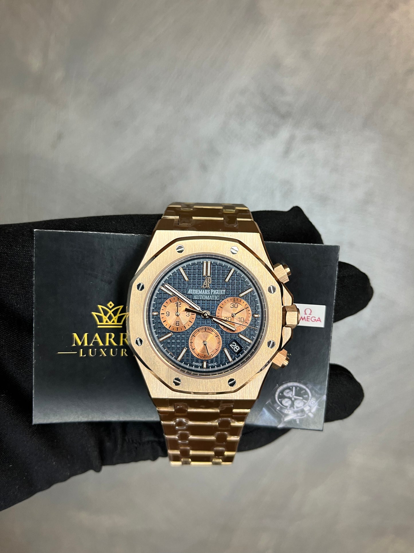 AUDEMARS PIGUET ROYAL OAK CHRONO ORO ROSA QUADRANTE BLU CON CONTATORI ORO