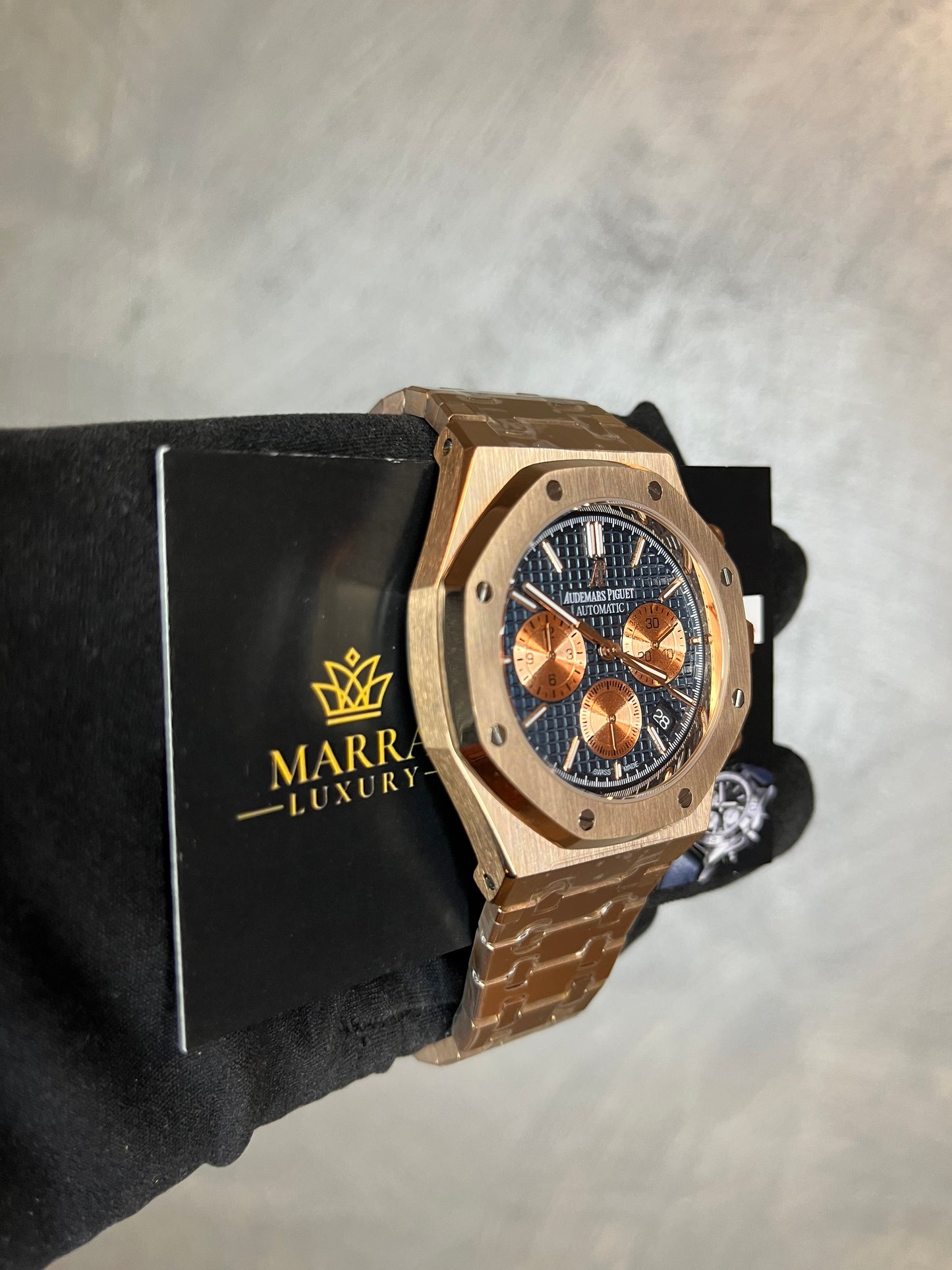 AUDEMARS PIGUET ROYAL OAK CHRONO ORO ROSA QUADRANTE BLU CON CONTATORI ORO