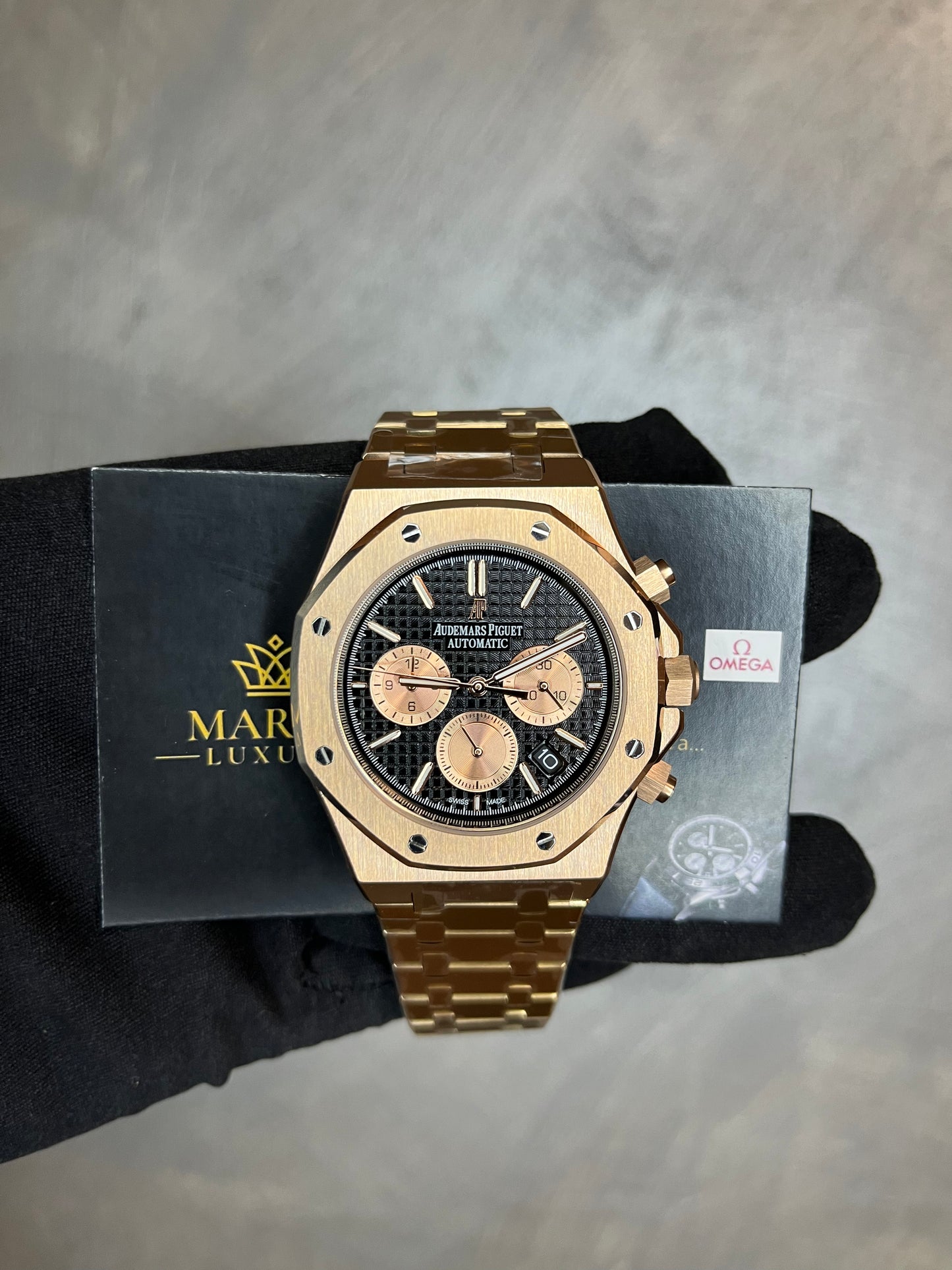 AUDEMARS PIGUET ROYAL OAK CHRONO ORO ROSA QUADRANTE NERO CON CONTATORI ORO