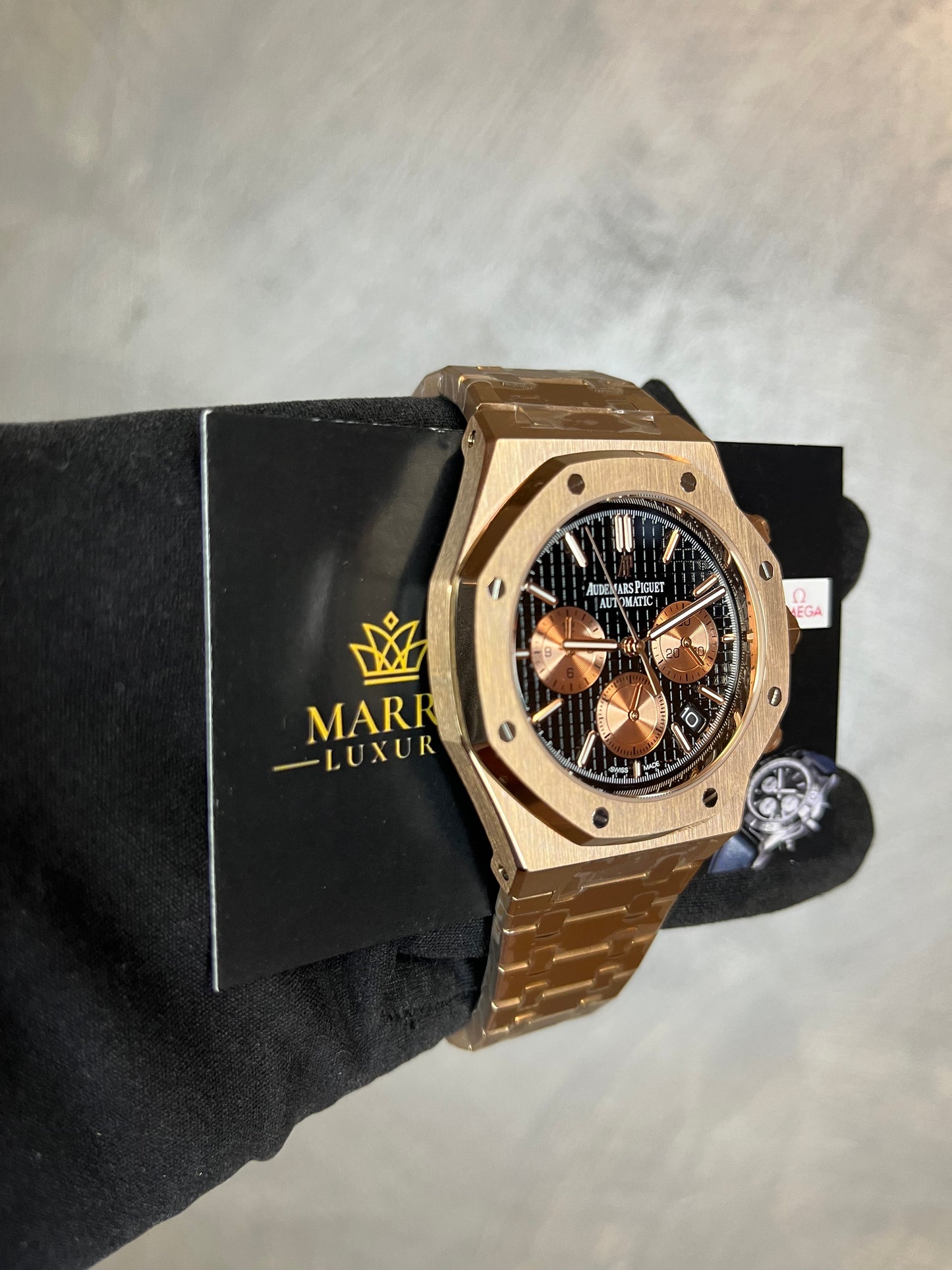 AUDEMARS PIGUET ROYAL OAK CHRONO ORO ROSA QUADRANTE NERO CON CONTATORI ORO