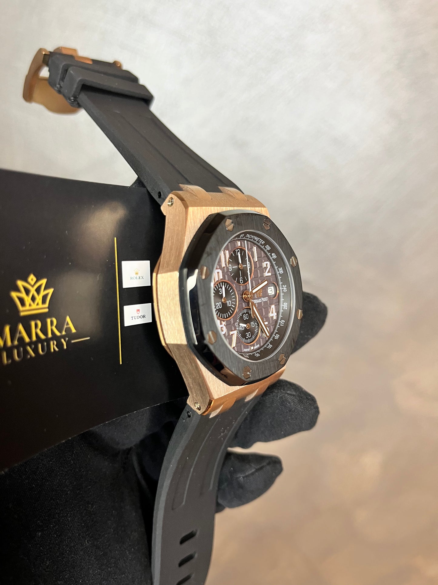 AUDEMARS PIGUET ROYAL OAK OFFSHORE CHRONO CASSA ORO CINTURINO IN GOMMA