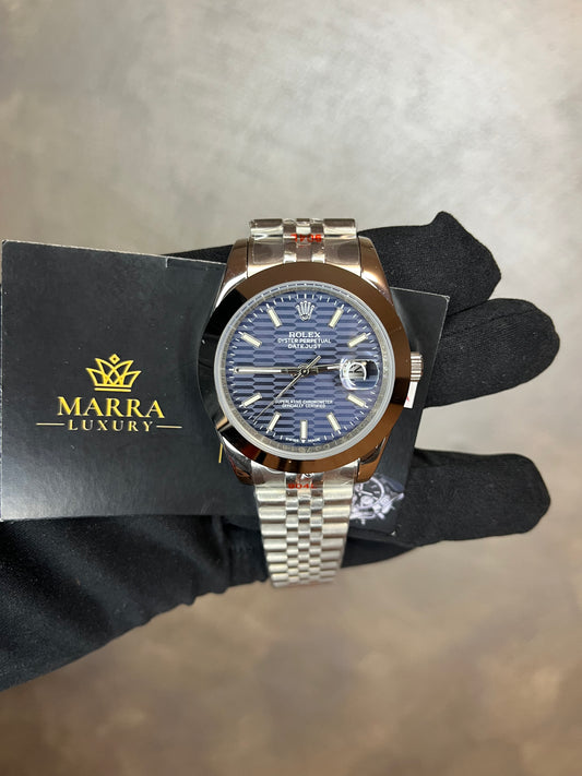 ROLEX DATE JUST MOTIF JUBILEE QUADRANTE BLU
