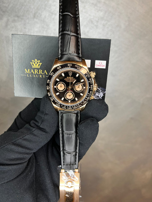 ROLEX DAYTONA CASSA IN ORO,DIAL NERO CON CRONO ORO CINTURINO IN PELLE