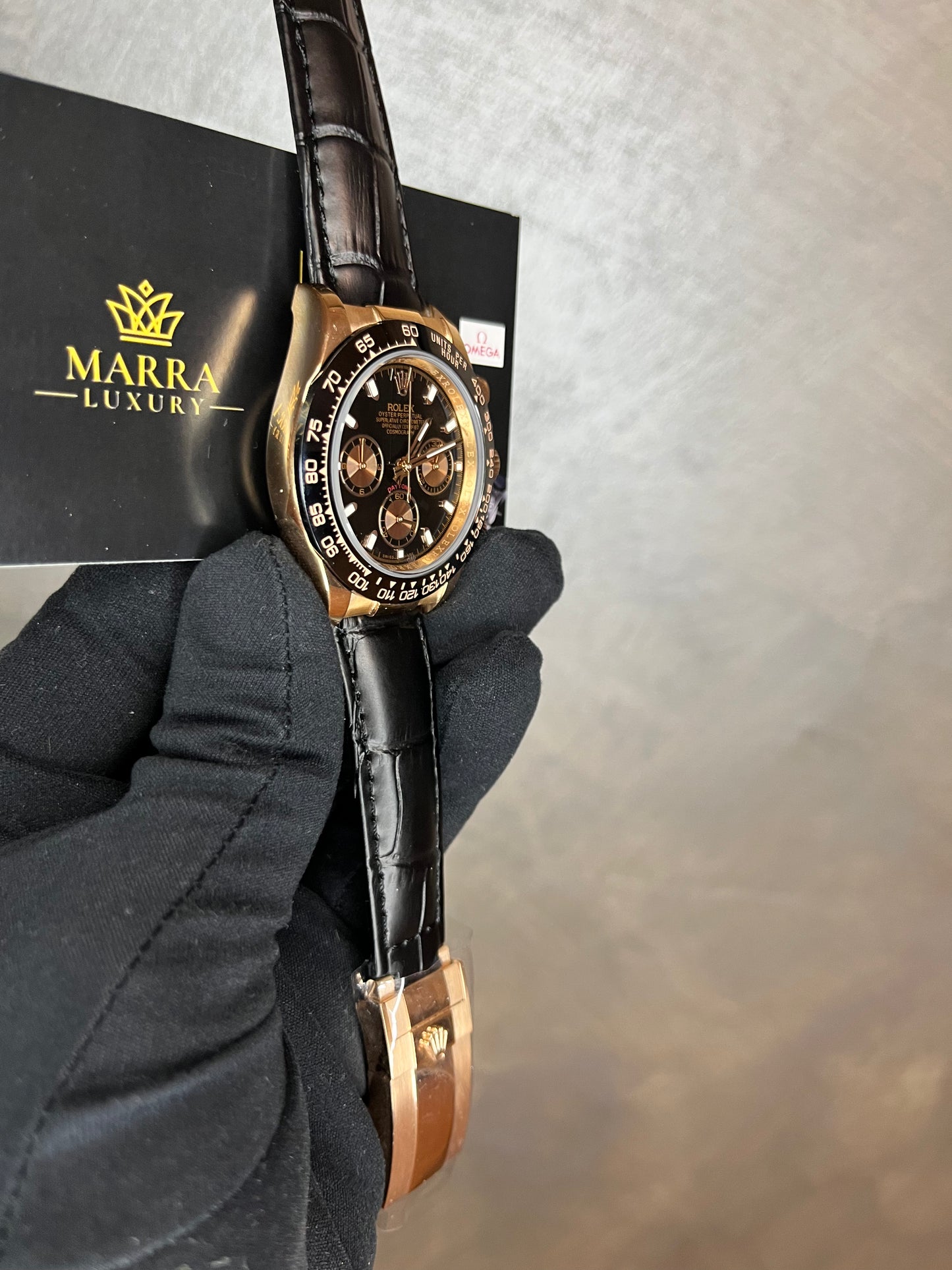 ROLEX DAYTONA CASSA IN ORO,DIAL NERO CON CRONO ORO CINTURINO IN PELLE