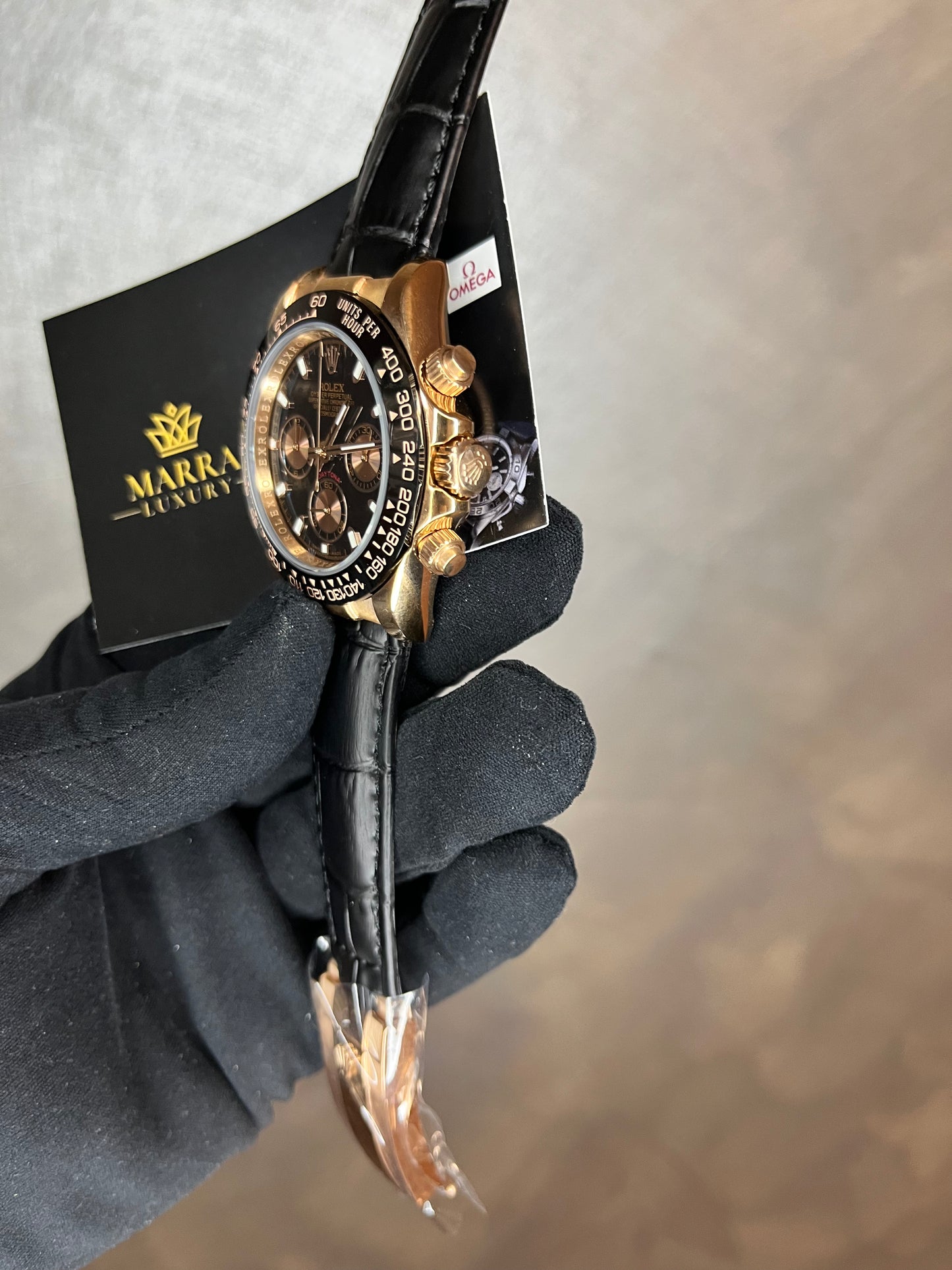 ROLEX DAYTONA CASSA IN ORO,DIAL NERO CON CRONO ORO CINTURINO IN PELLE